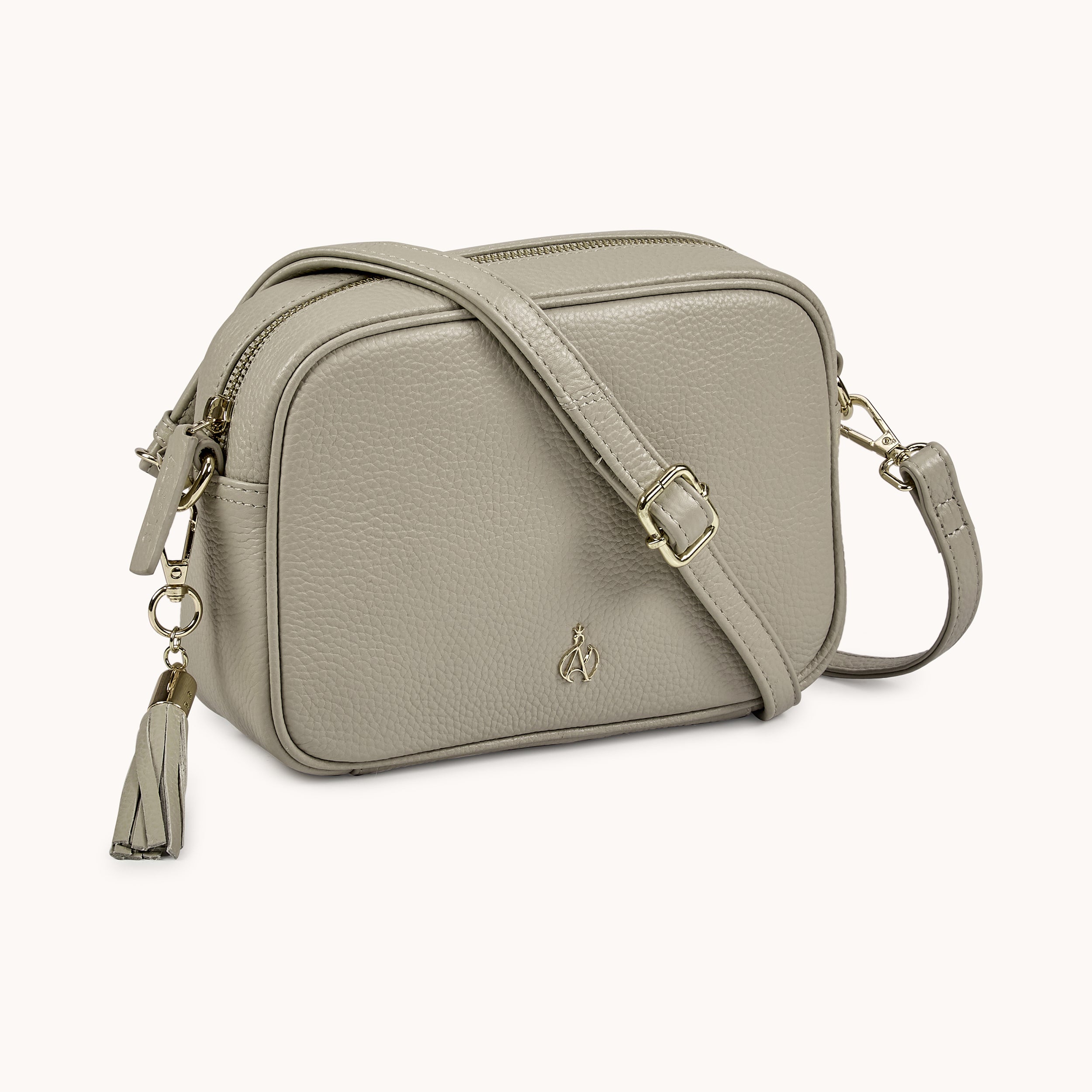 'KENT' Fog Grey Pebble Grain Real Leather Crossbody Bag