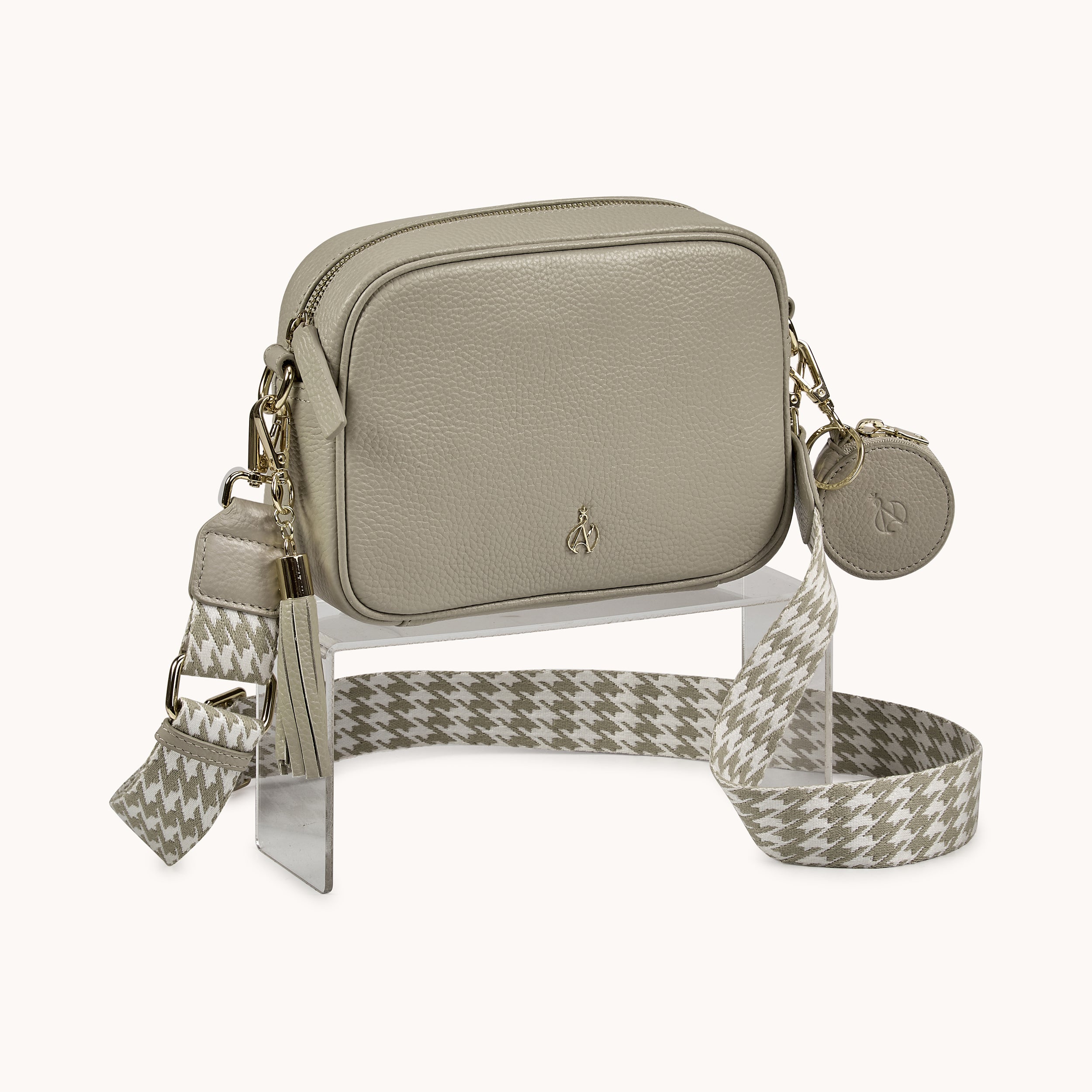 'KENT' Fog Grey Pebble Grain Real Leather Crossbody Bag
