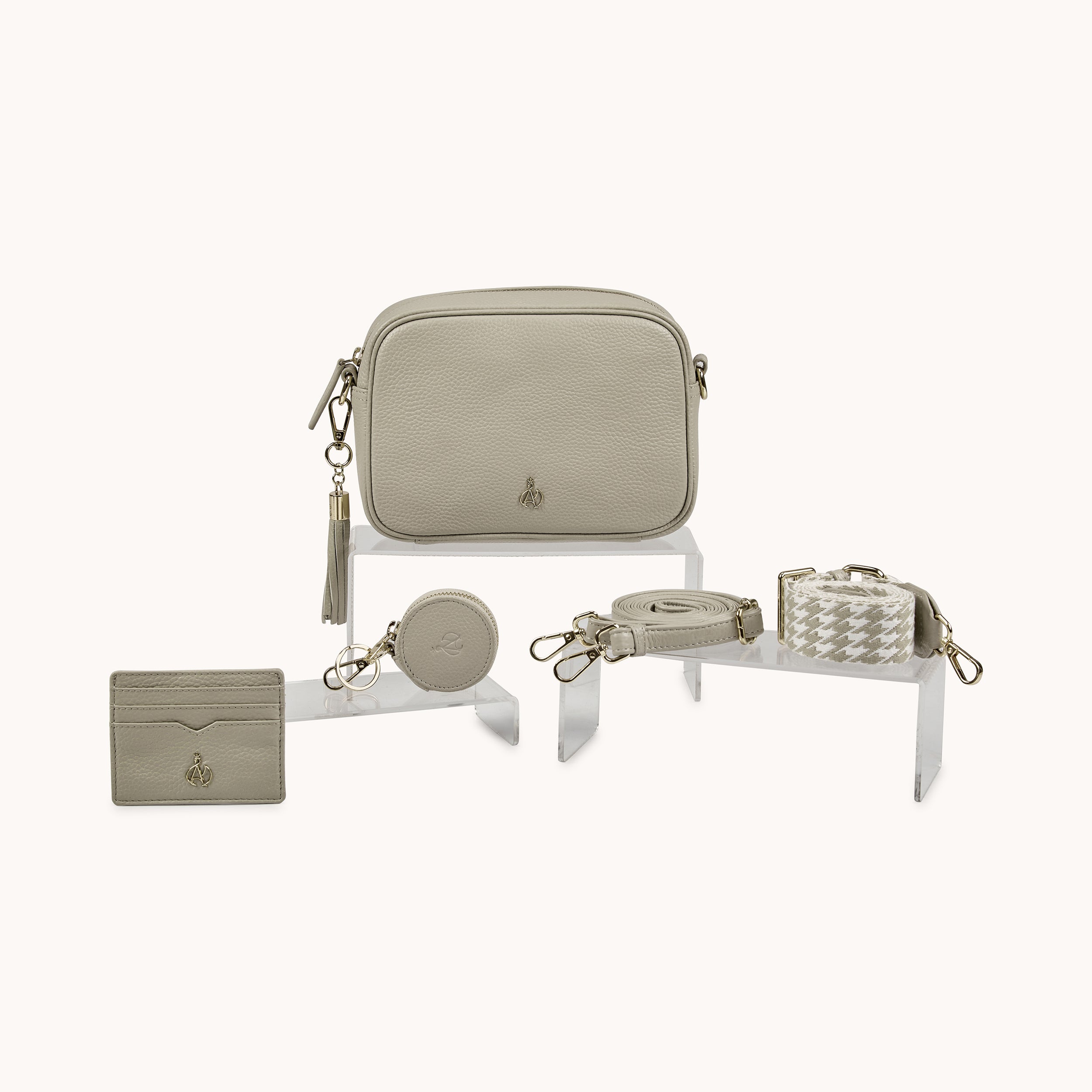 'KENT' Fog Grey Pebble Grain Real Leather Crossbody Bag