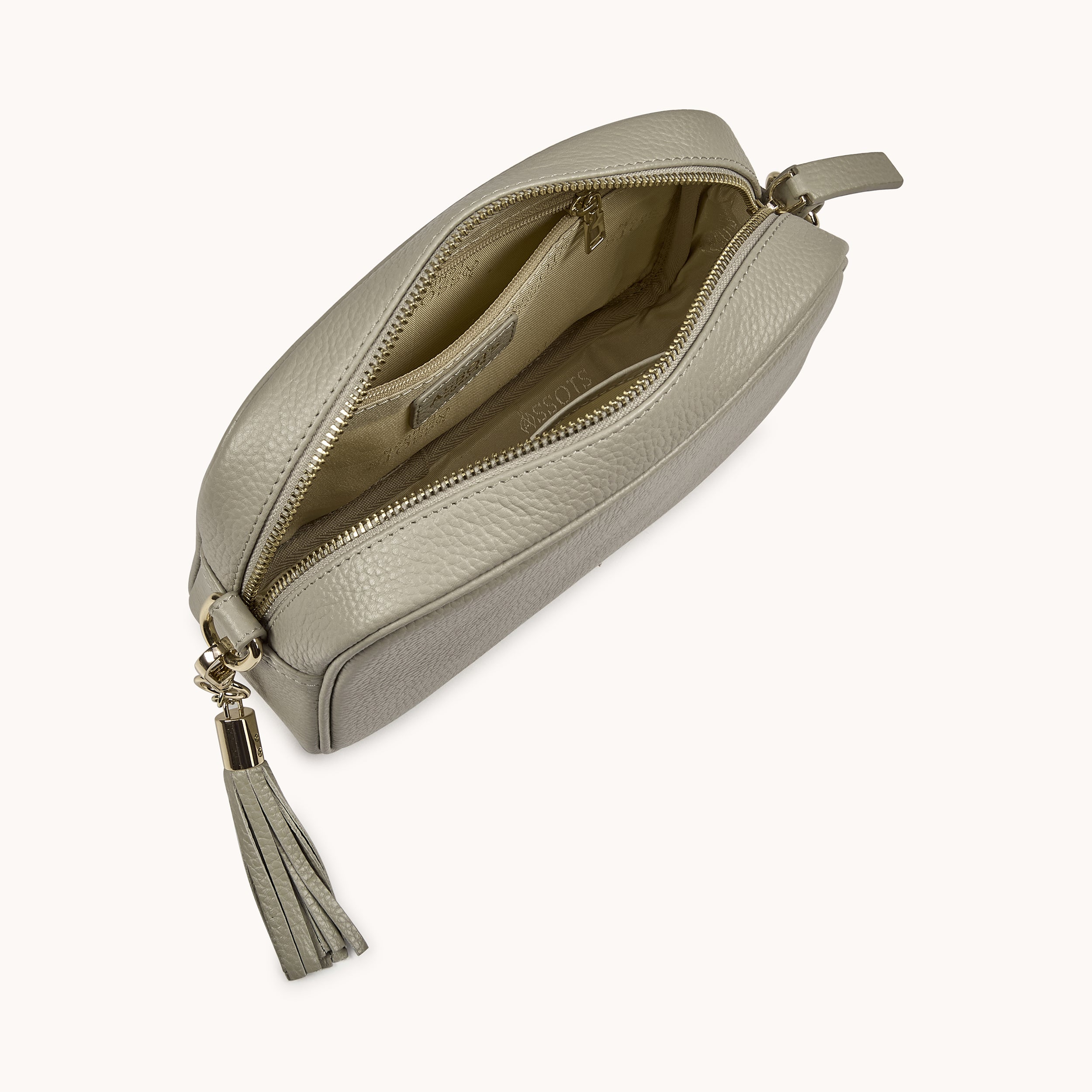 'KENT' Fog Grey Pebble Grain Real Leather Crossbody Bag