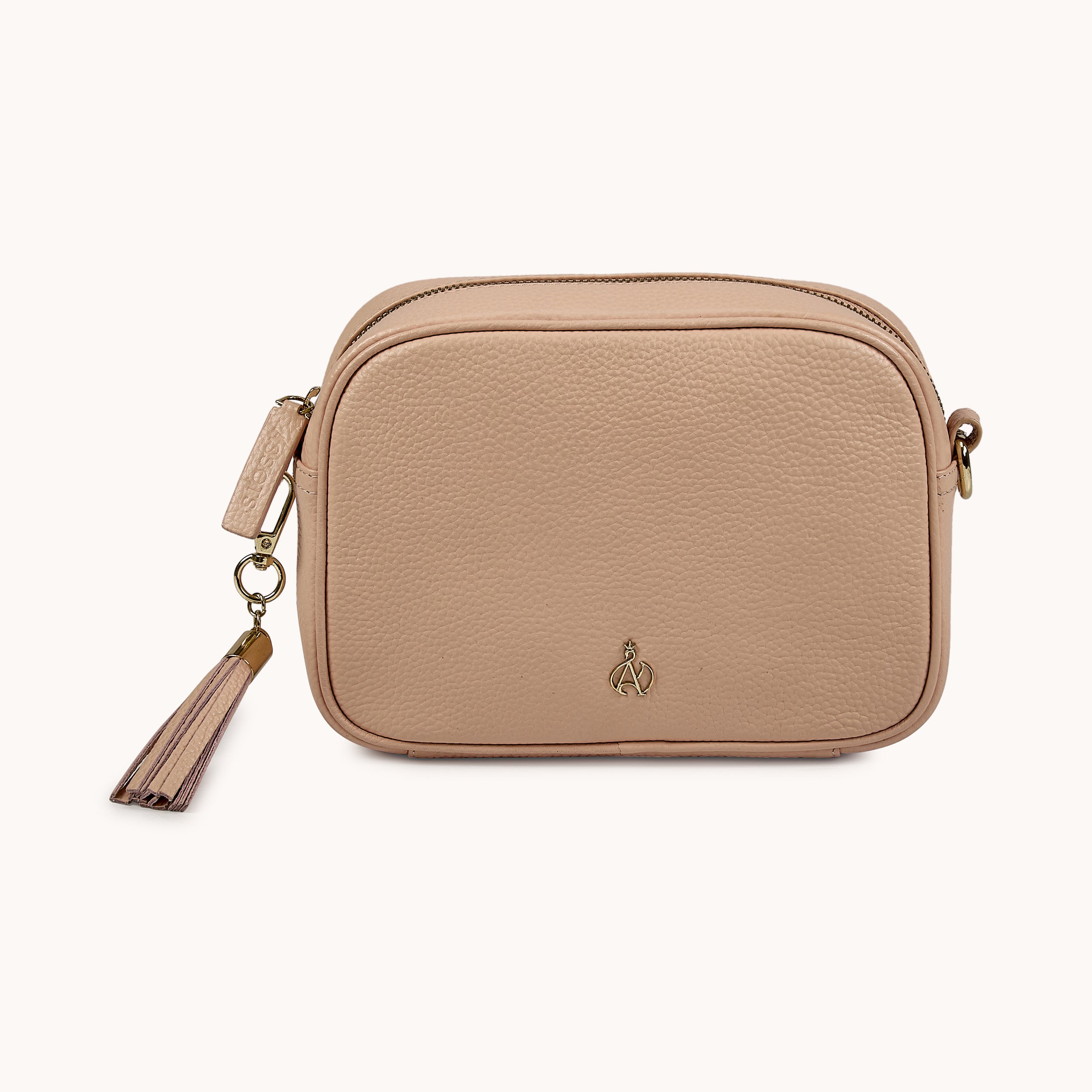 'KENT' Peach Pebble Grain Real Leather Crossbody Bag