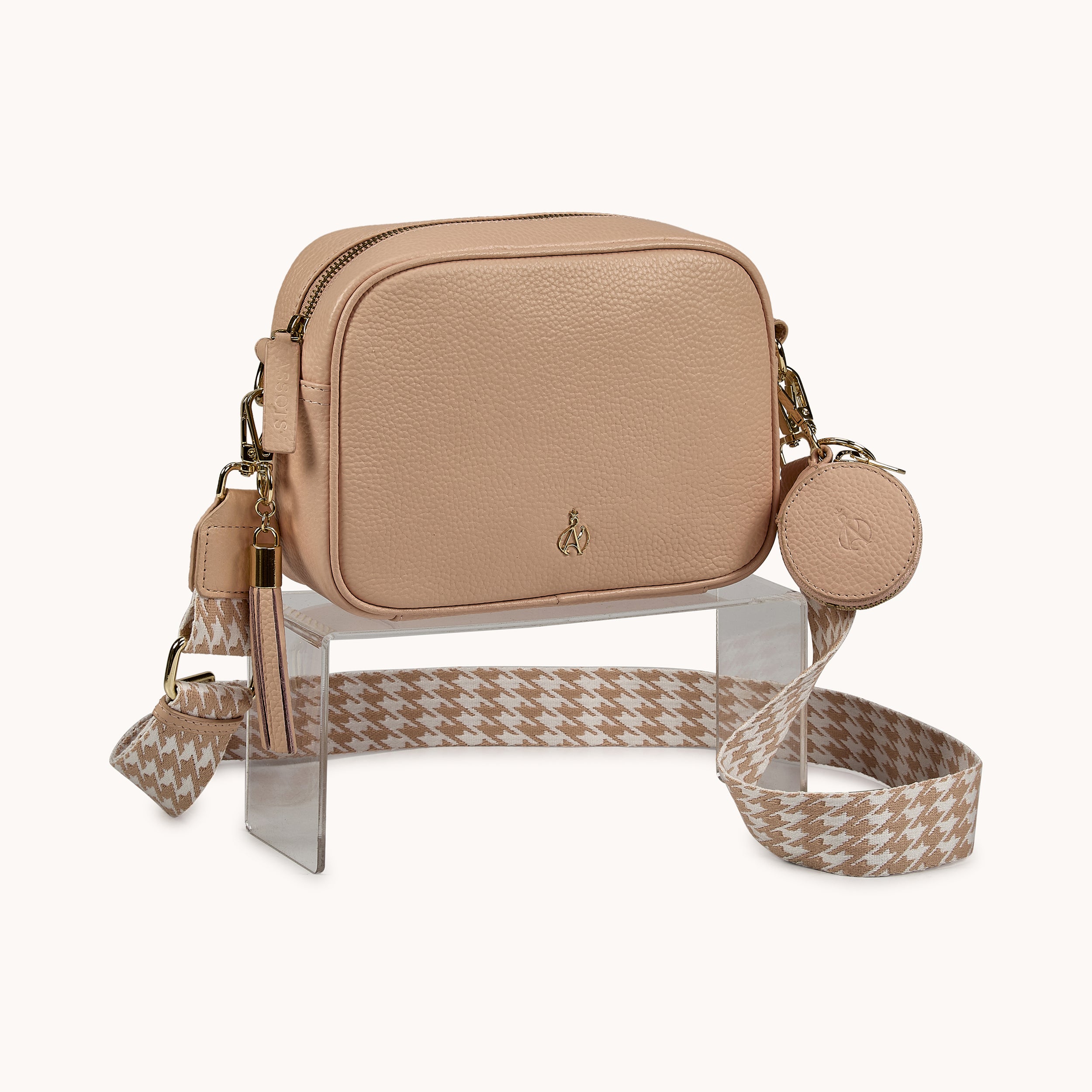 'KENT' Peach Pebble Grain Real Leather Crossbody Bag
