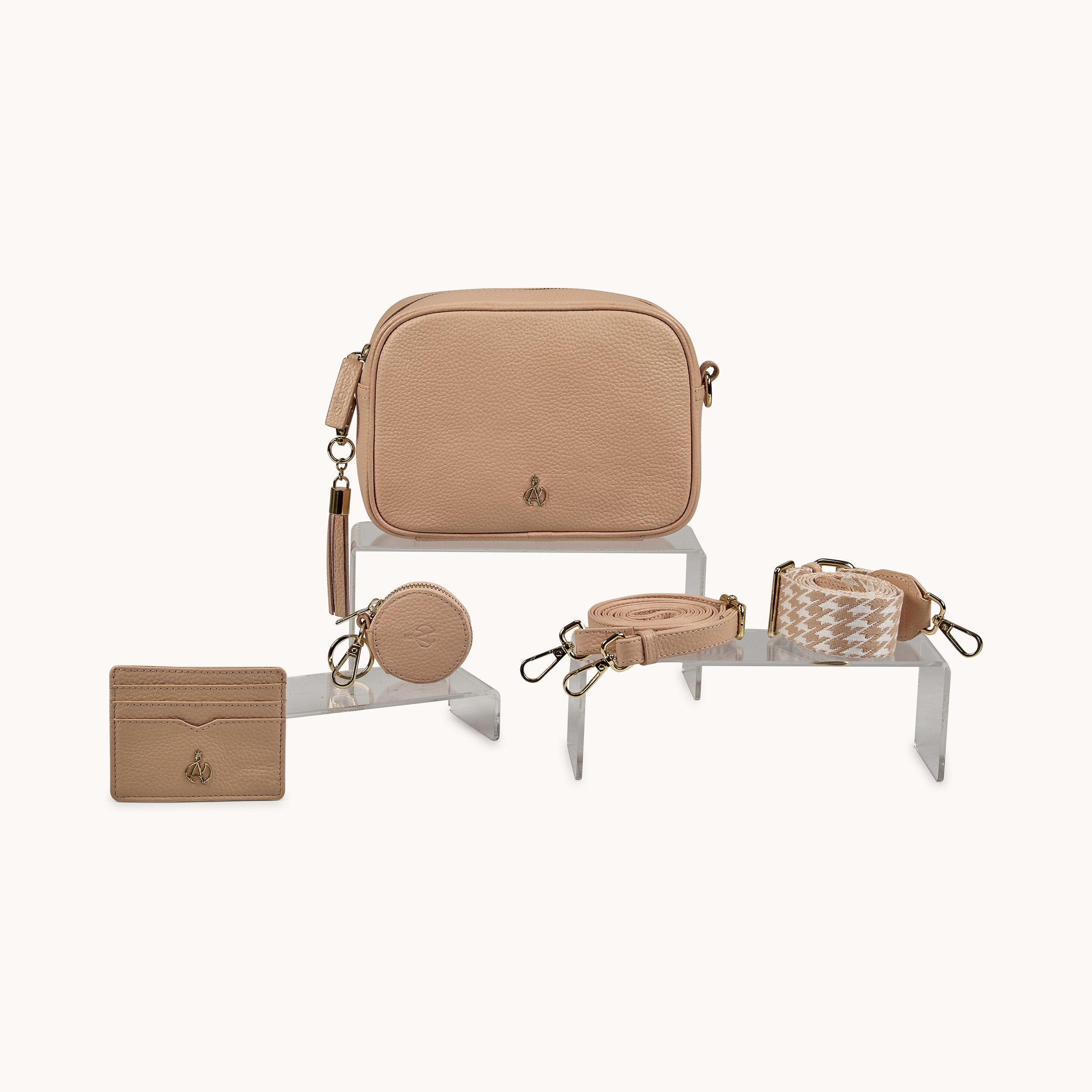 'KENT' Peach Pebble Grain Real Leather Crossbody Bag
