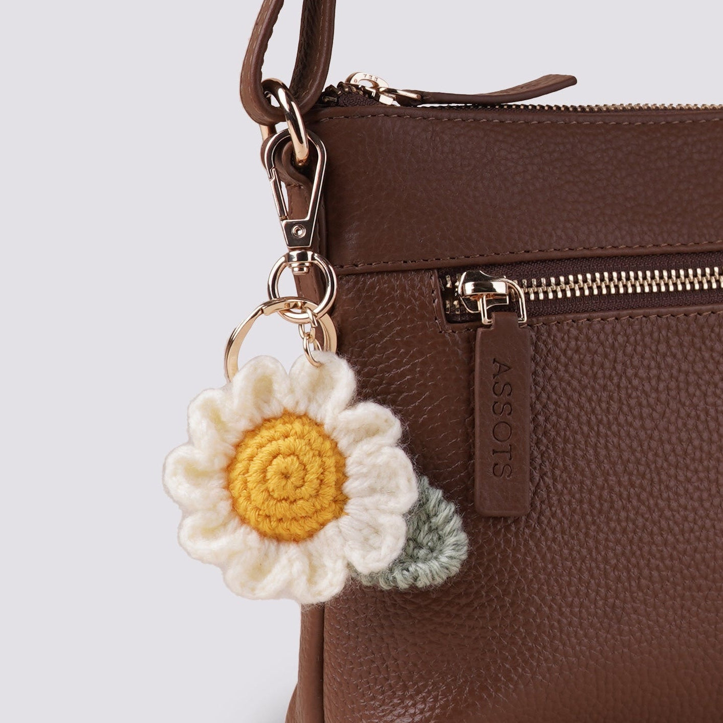 The Daisy Hand Crochet Gold Bag Charm Keyring