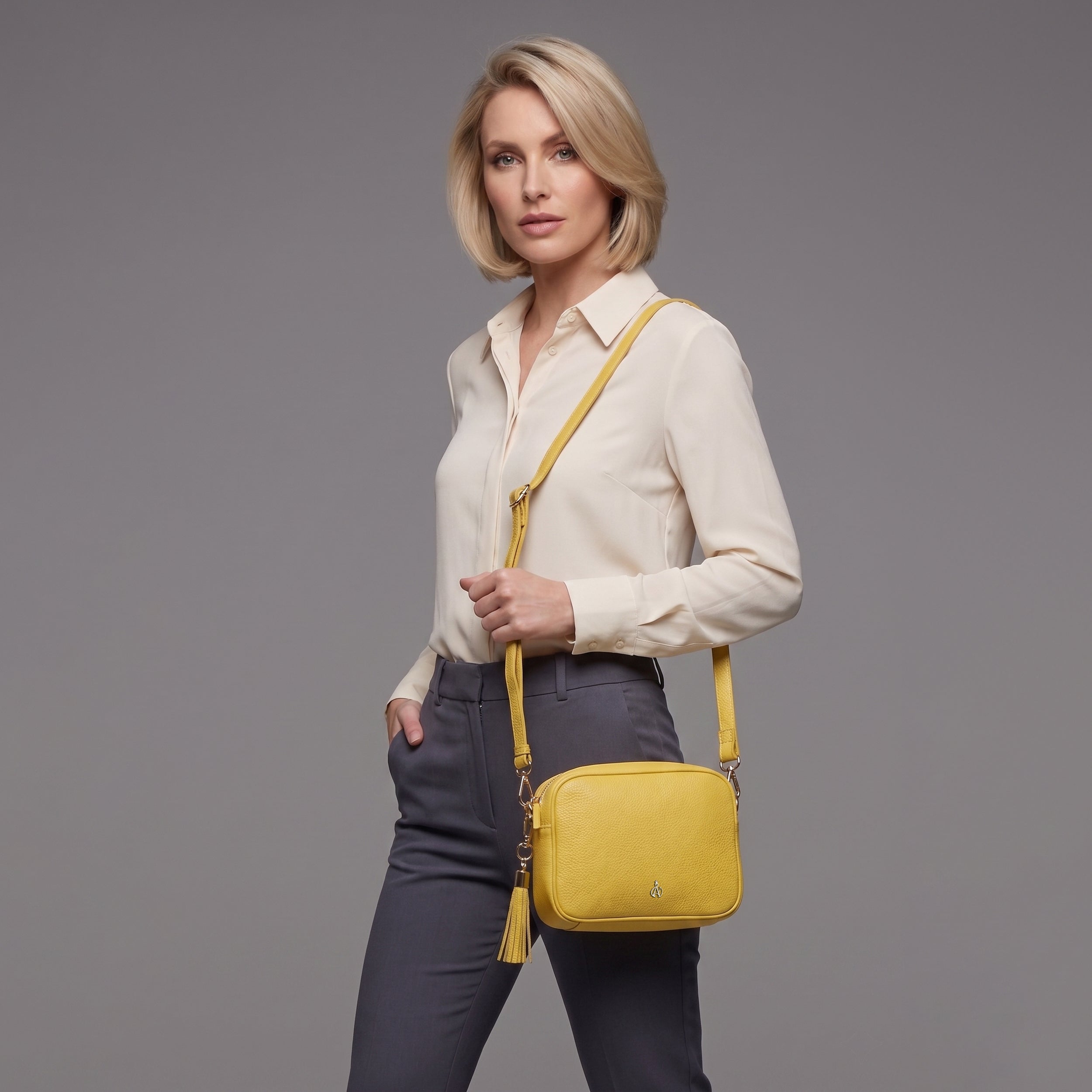 'KENT' Sunflower Pebble Grain Real Leather Crossbody Bag