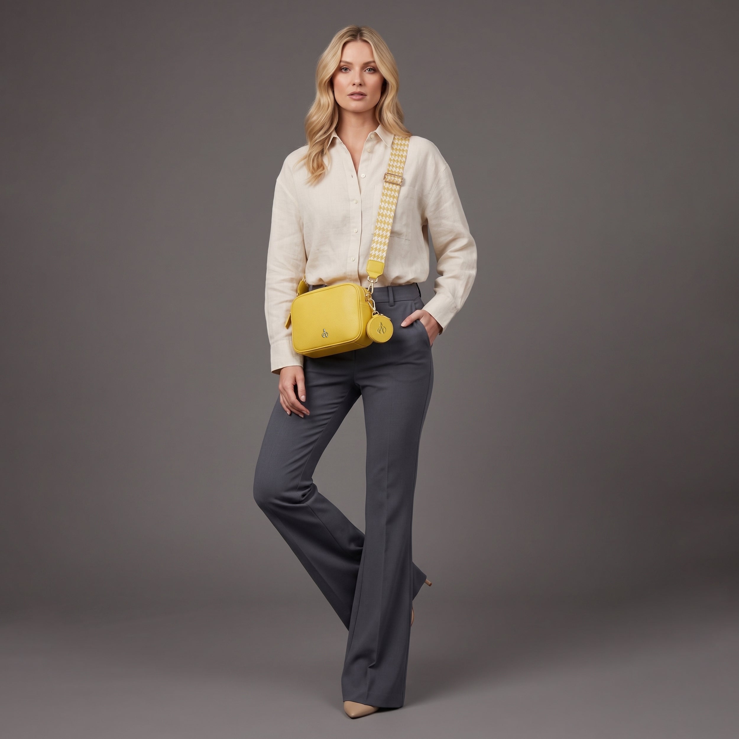 'KENT' Sunflower Pebble Grain Real Leather Crossbody Bag