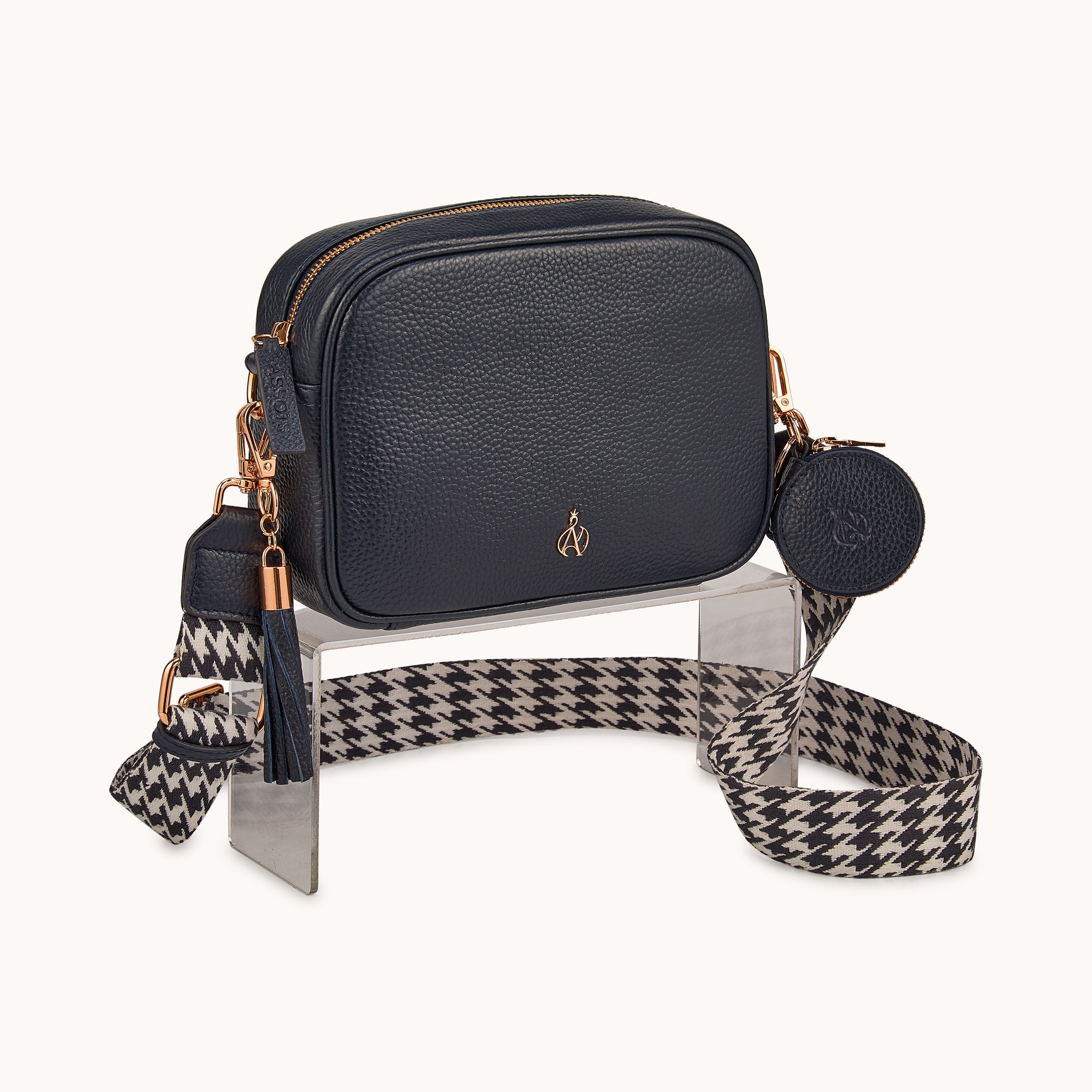 'KENT' Navy Pebble Grain Real Leather Crossbody Bag
