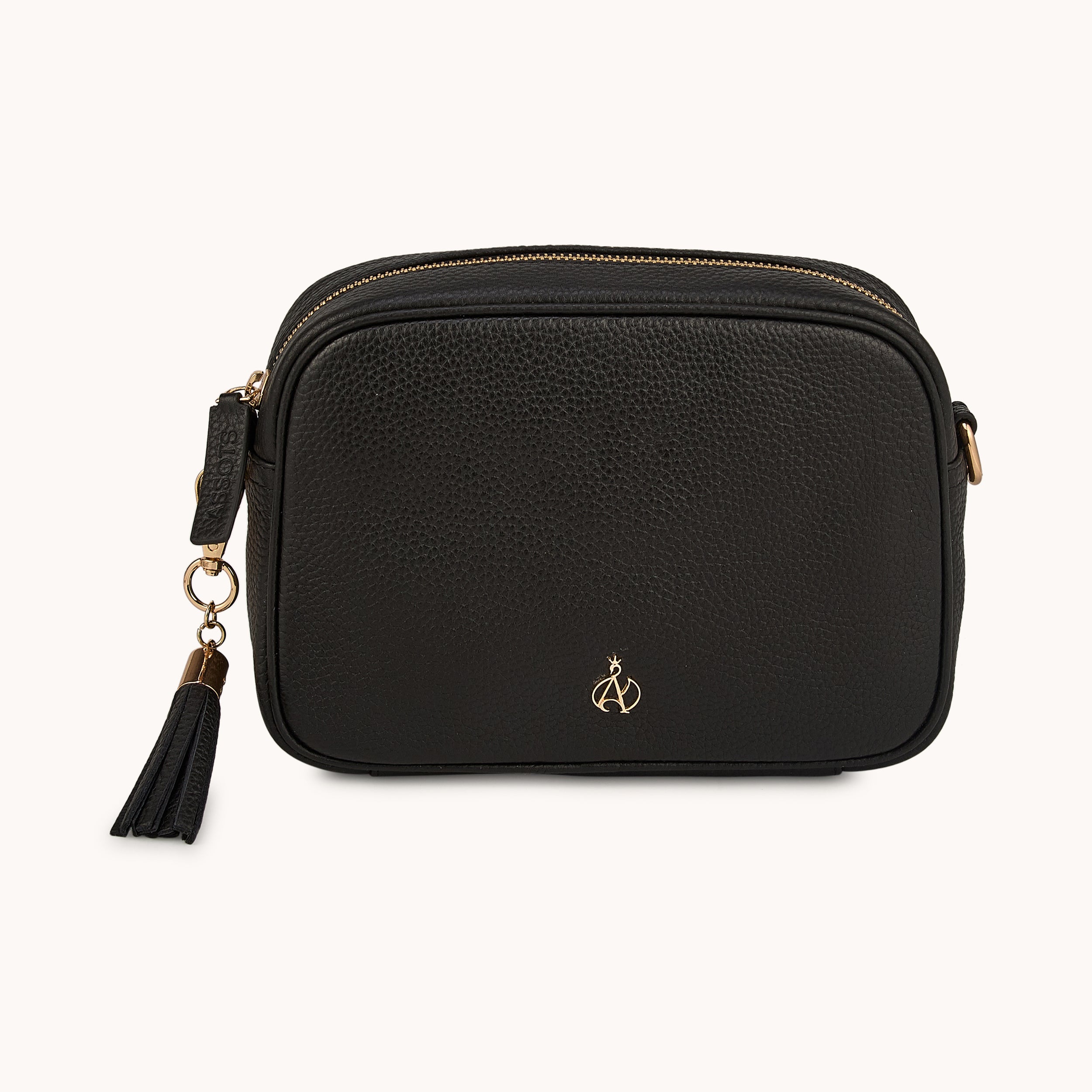 'KENT' Black Pebble Grain Real Leather Crossbody Bag