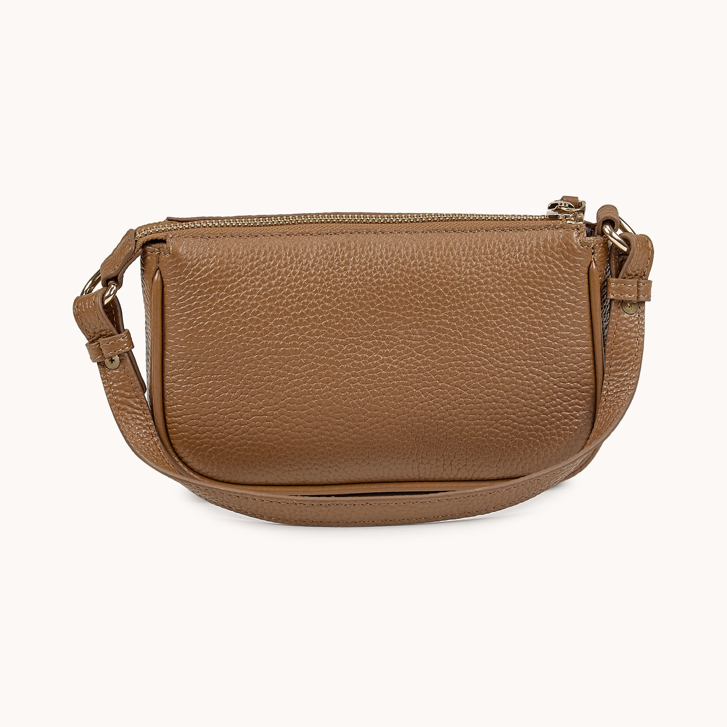 'ROSE' Tan Pebble Grain Real Leather Shoulder Bag
