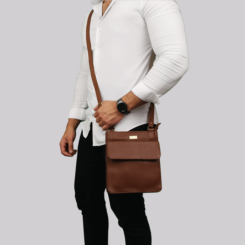 'BRYN' Tan Nappa Pebble Grain Leather Crossbody Bag
