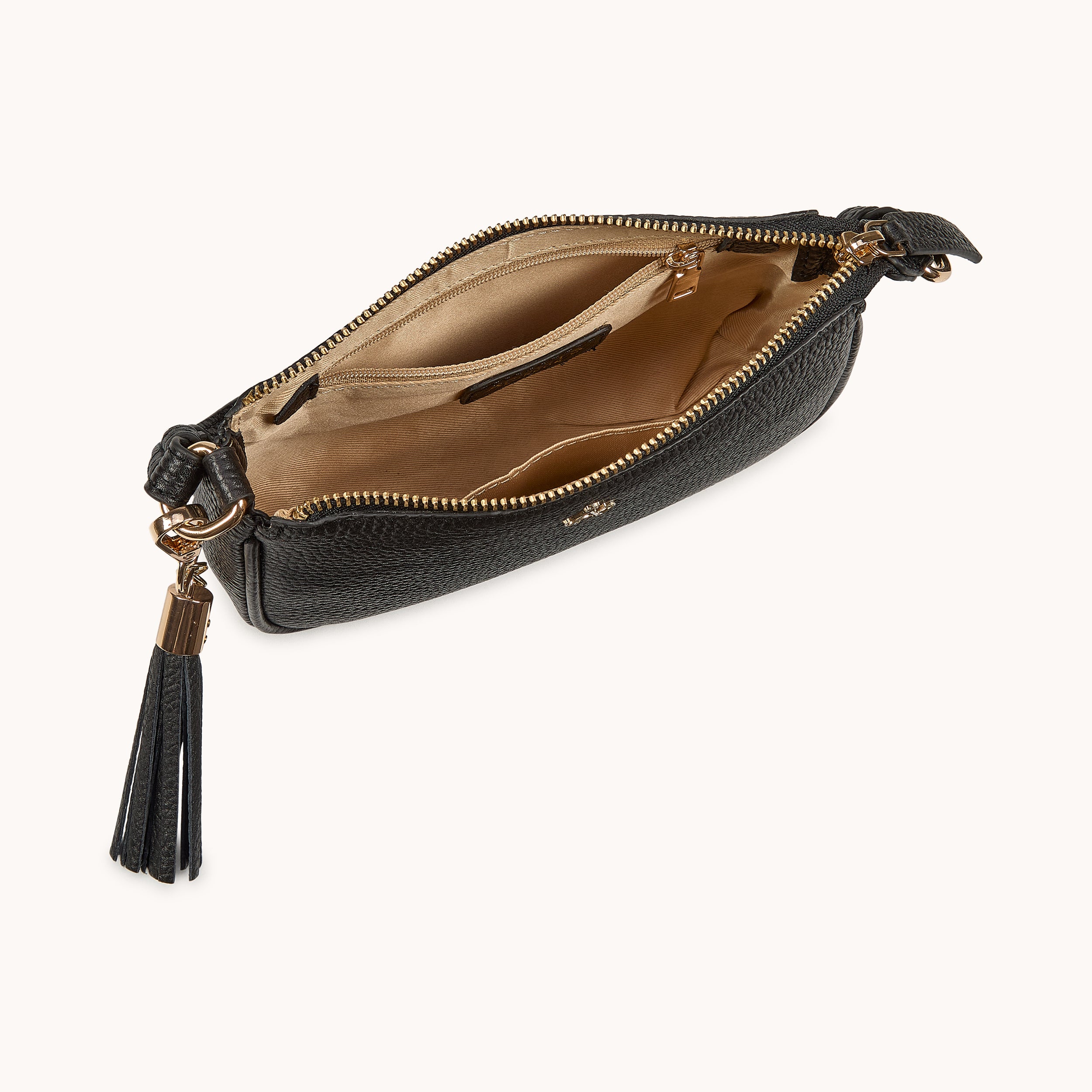 'ROSE' Black Pebble Grain Real Leather Shoulder Bag