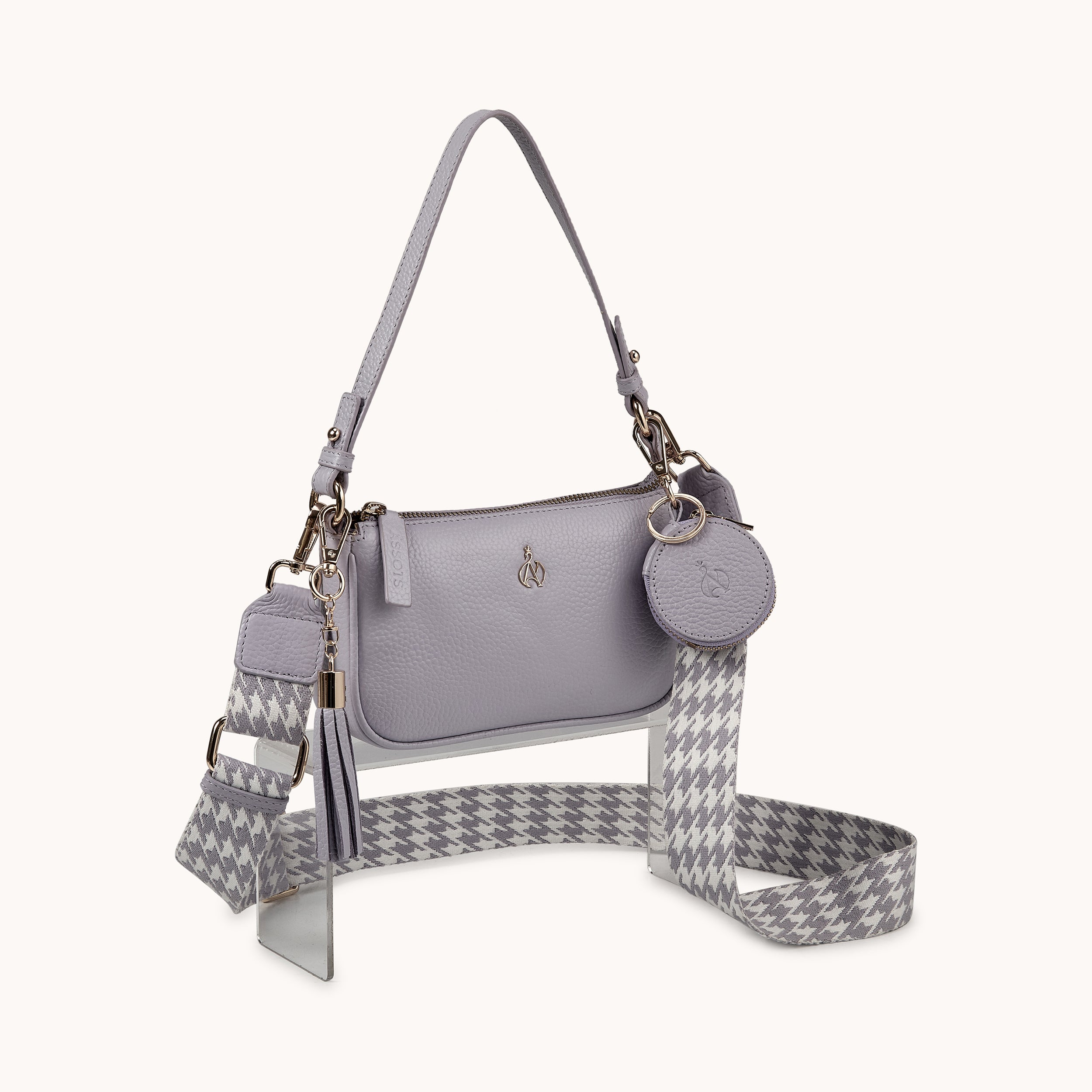 'ROSE' Lilac Pebble Grain Real Leather Shoulder Bag