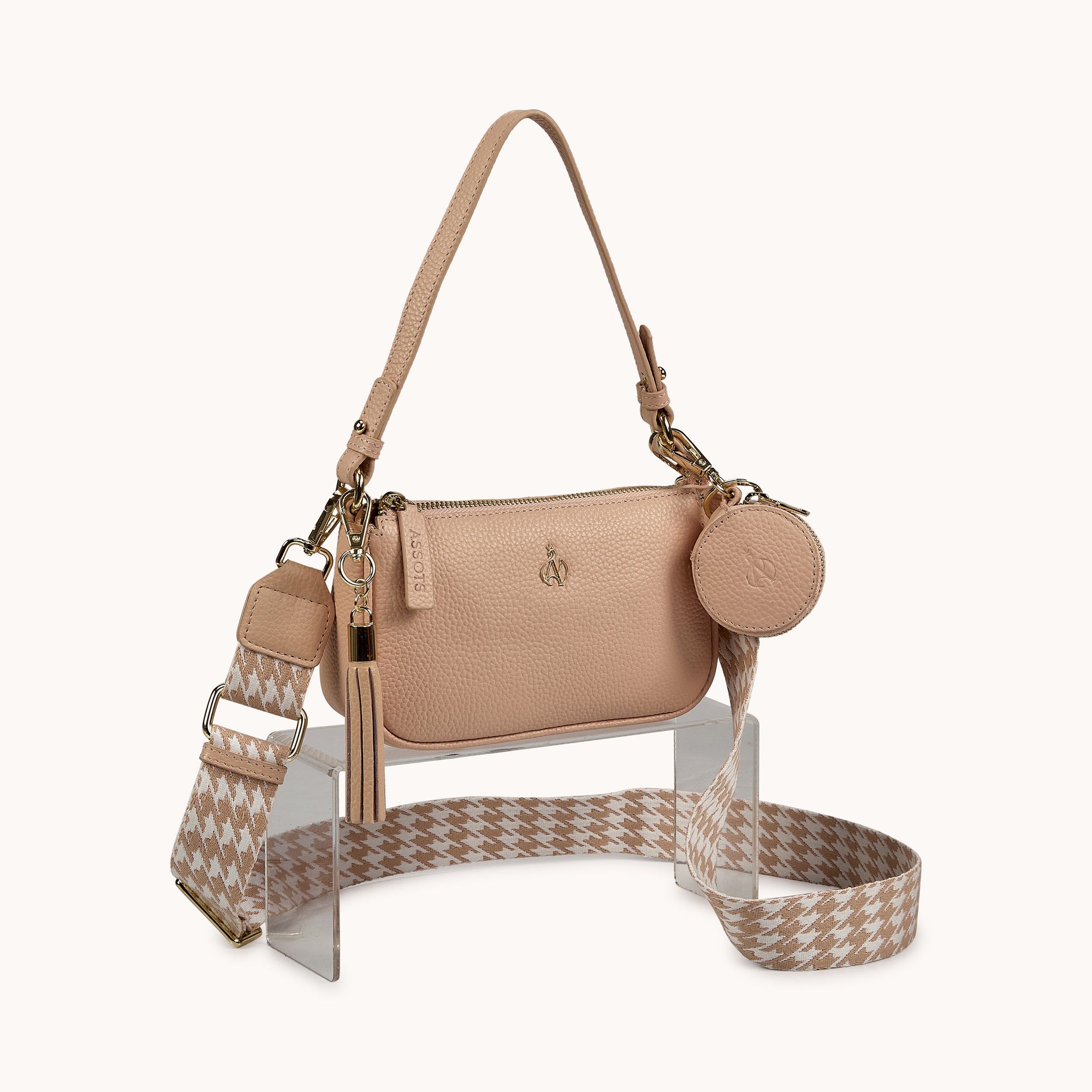 'ROSE' Peach Pebble Grain Real Leather Shoulder Bag