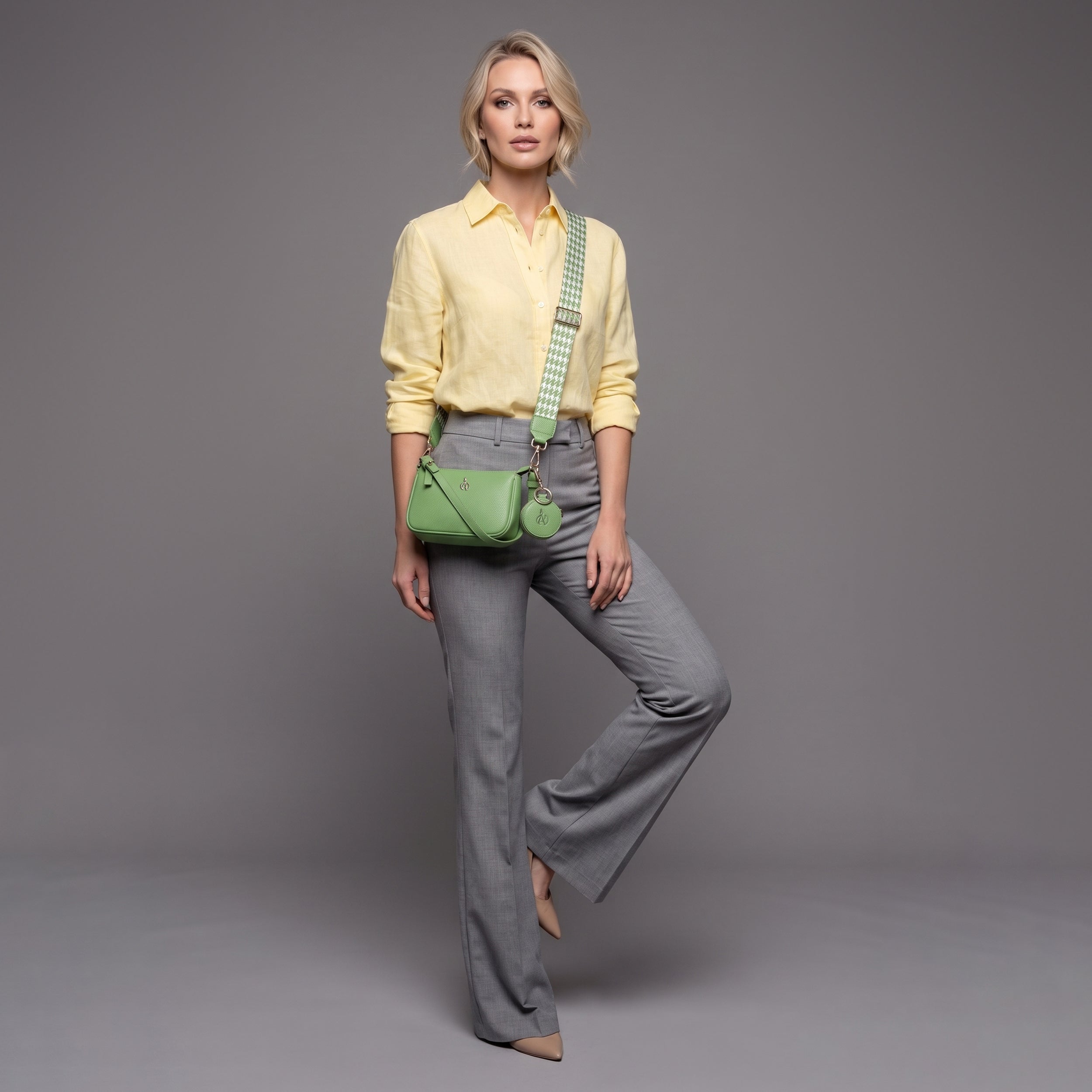 'ROSE' Matcha Green Pebble Grain Real Leather Shoulder Bag
