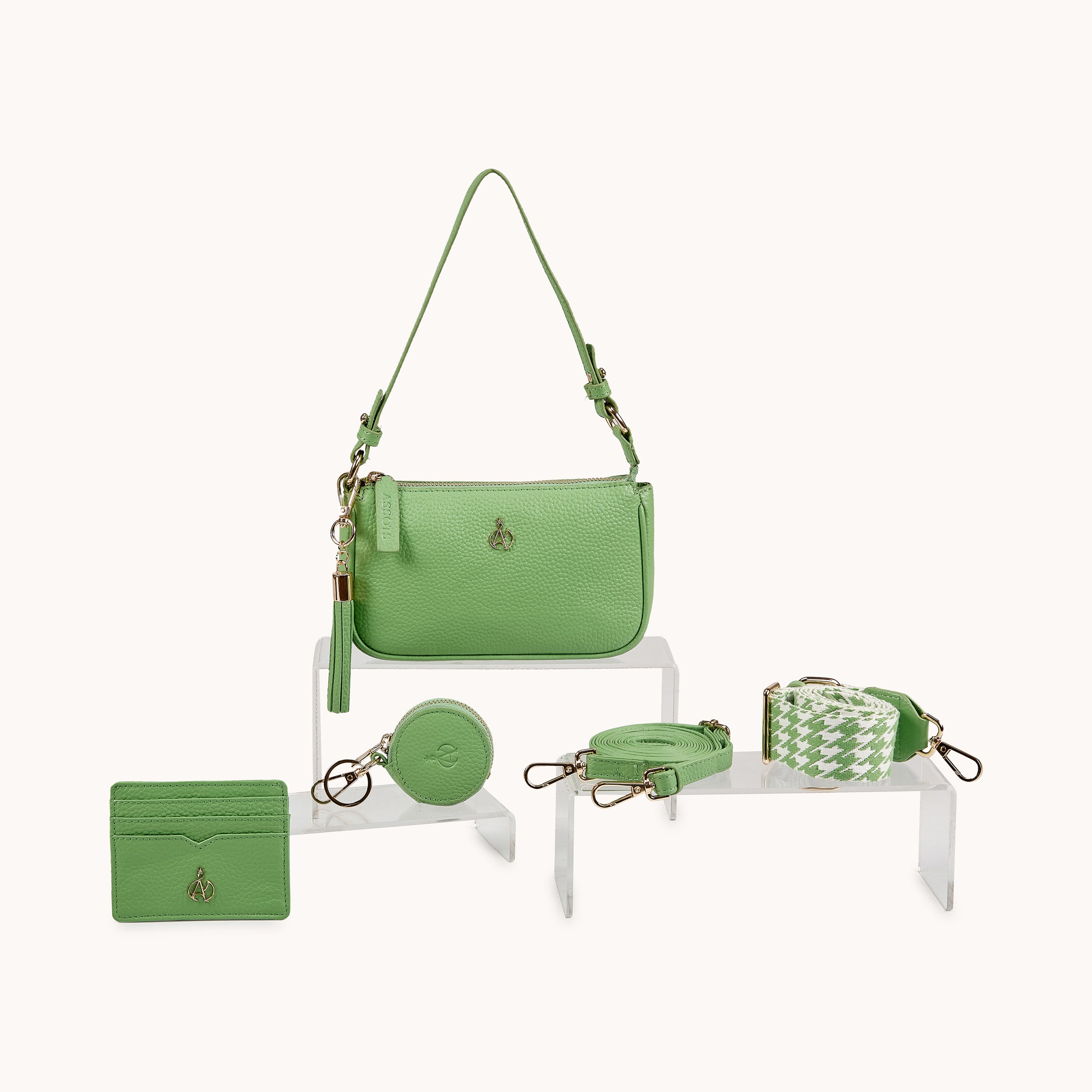 'ROSE' Matcha Green Pebble Grain Real Leather Shoulder Bag