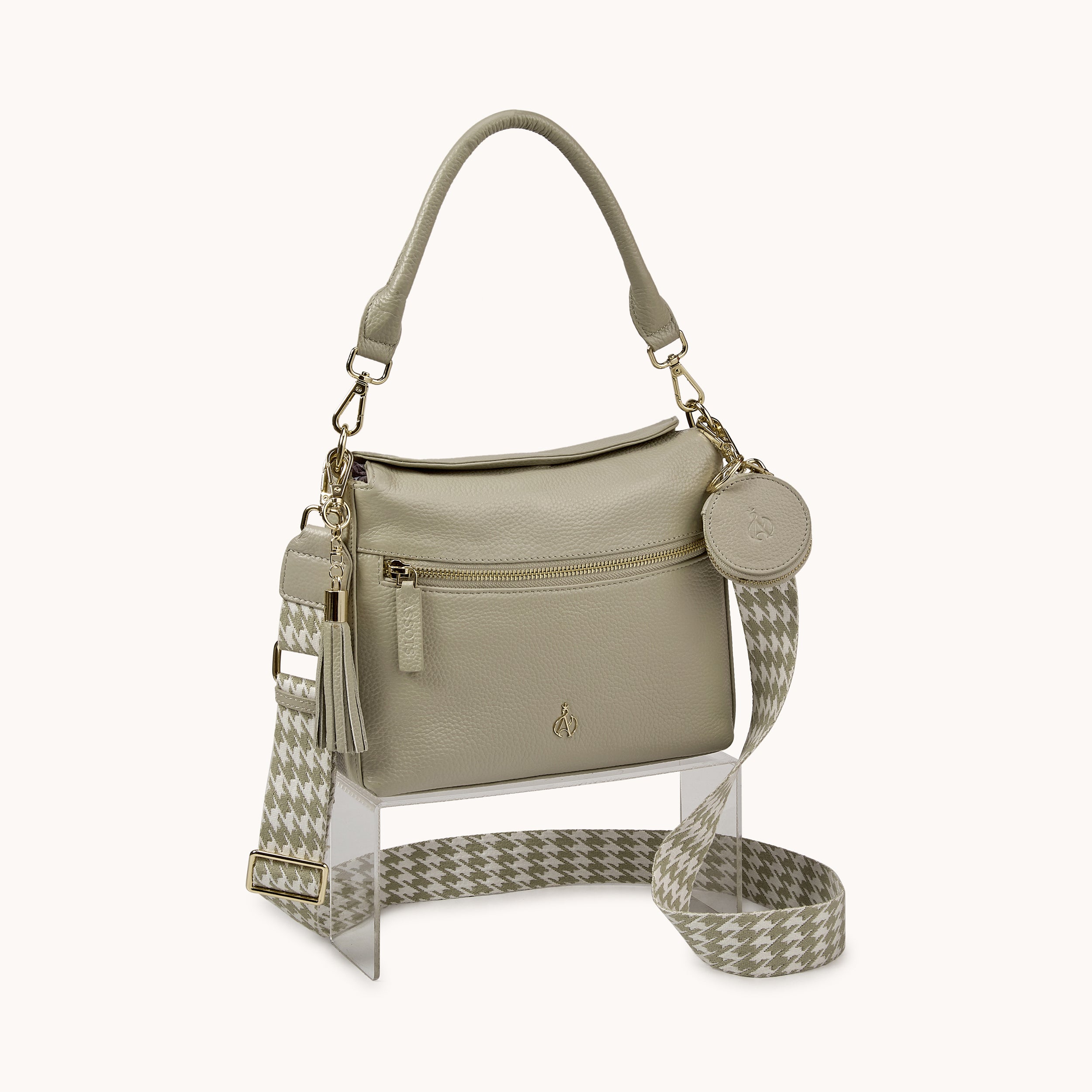 'FIONA' Fog Grey Pebble Grain Real Leather Shoulder Bag