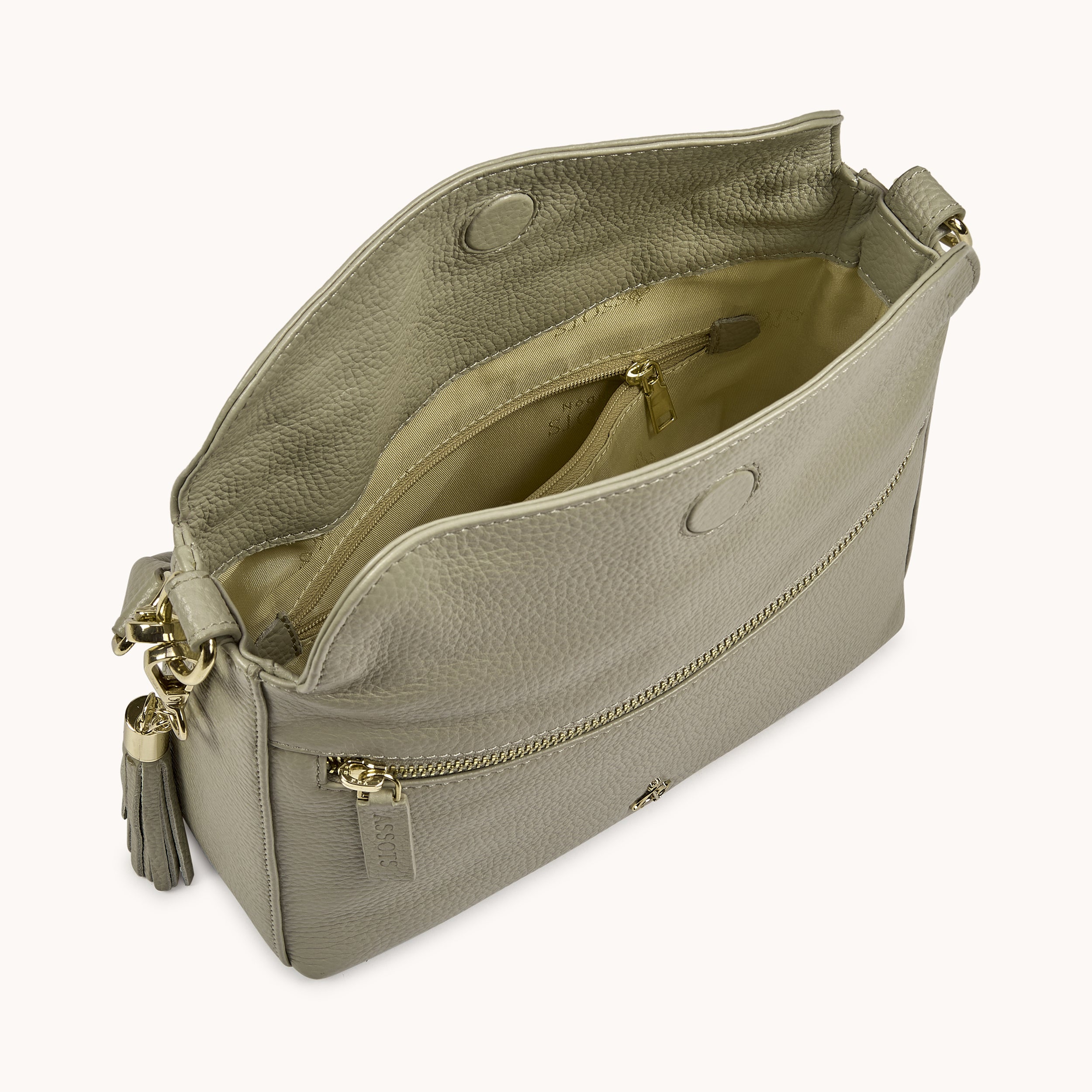 'FIONA' Fog Grey Pebble Grain Real Leather Shoulder Bag