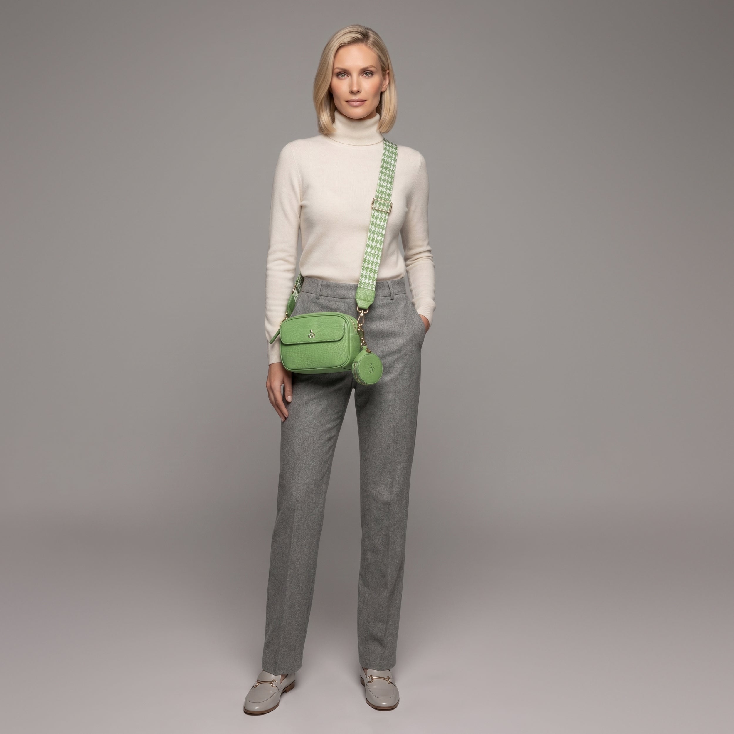 'HACKNEY MINI' Matcha Green Pebble Grain Real Leather Crossbody Bag