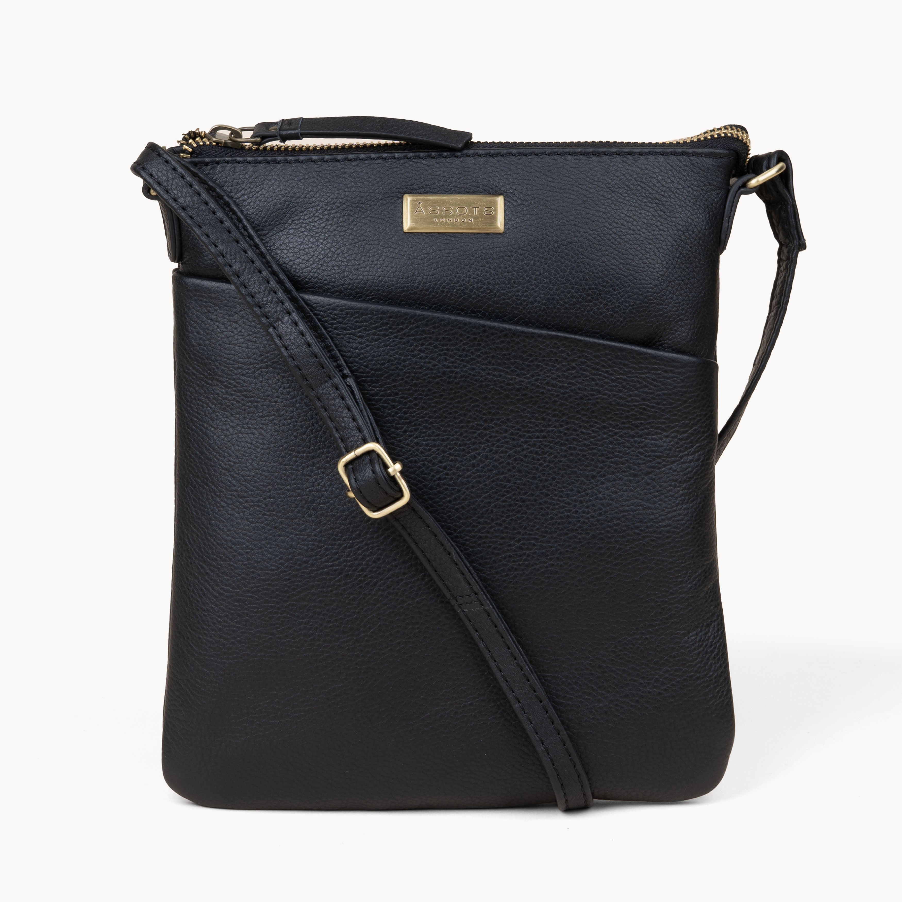 'LINBY' Black Pebble Grain Leather Crossbody Bag