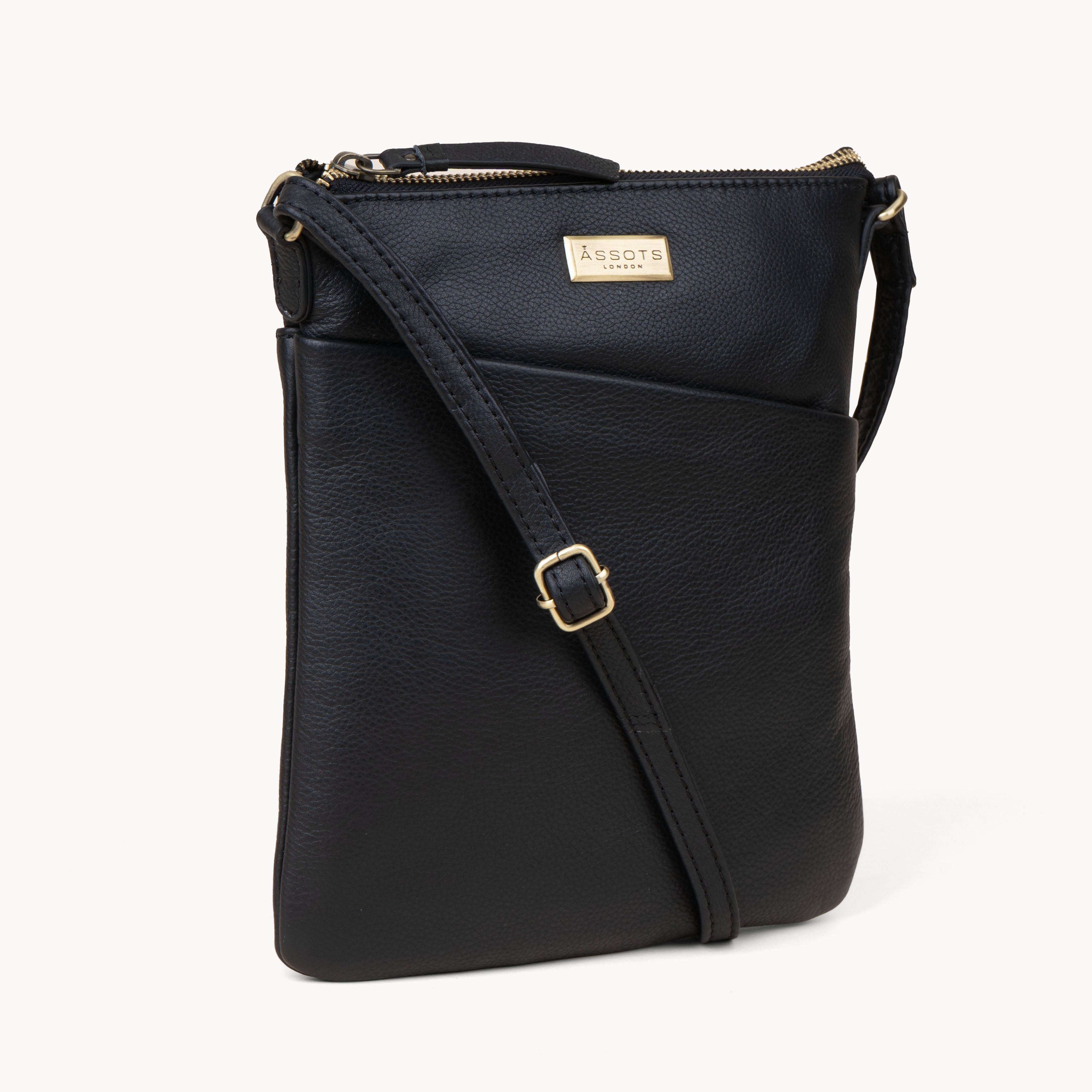 'LINBY' Black Pebble Grain Leather Crossbody Bag