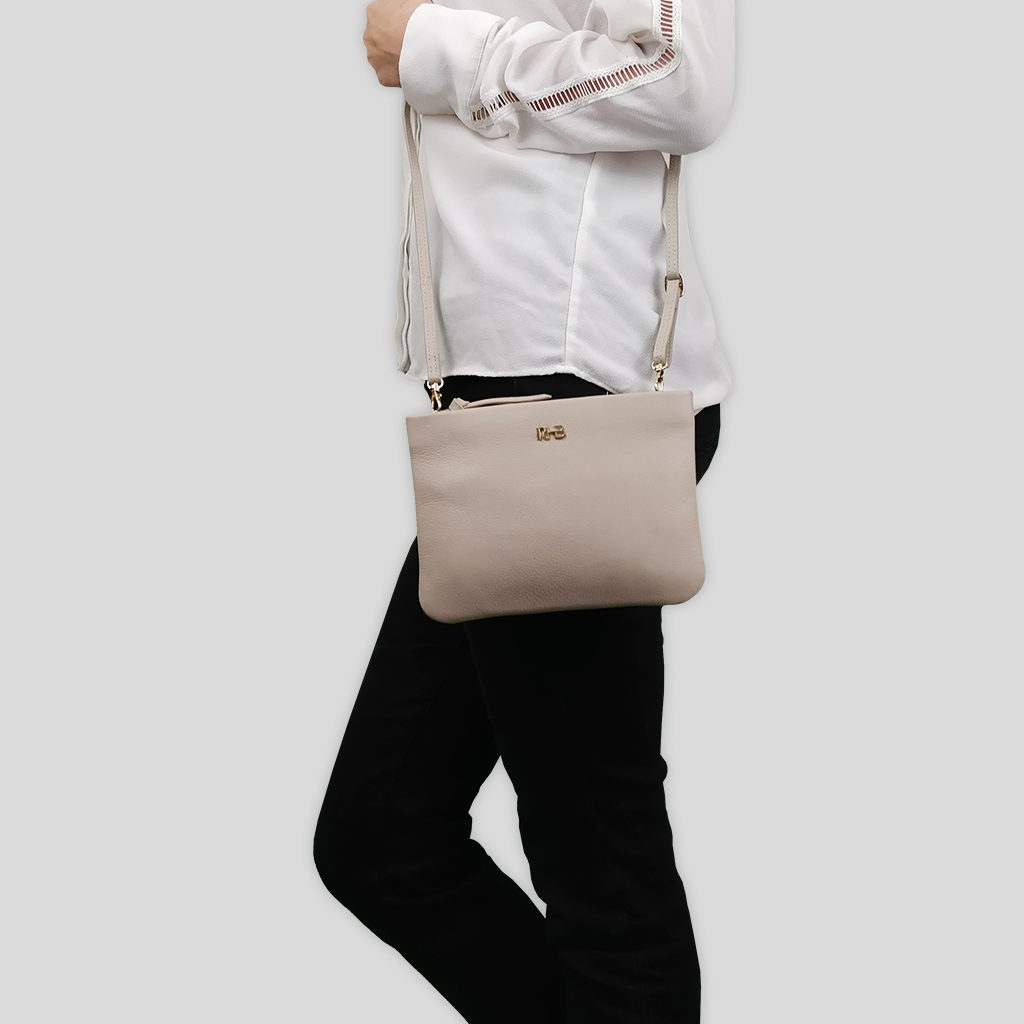 'SOPHIA' Shell Nude Pebble Grain Zip Top Leather Crossbody Bag