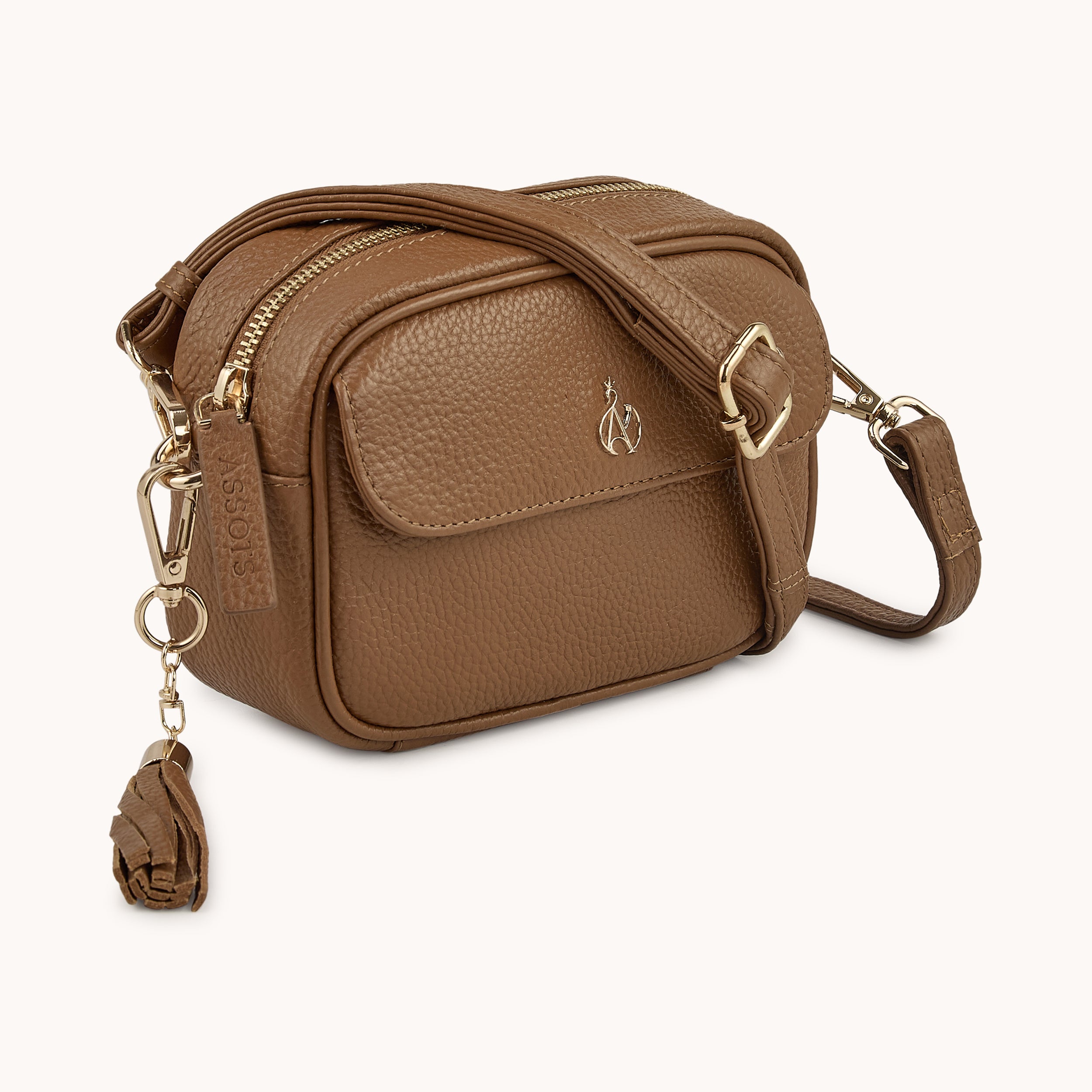 'HACKNEY MINI' Tan Pebble Grain Real Leather Crossbody Bag