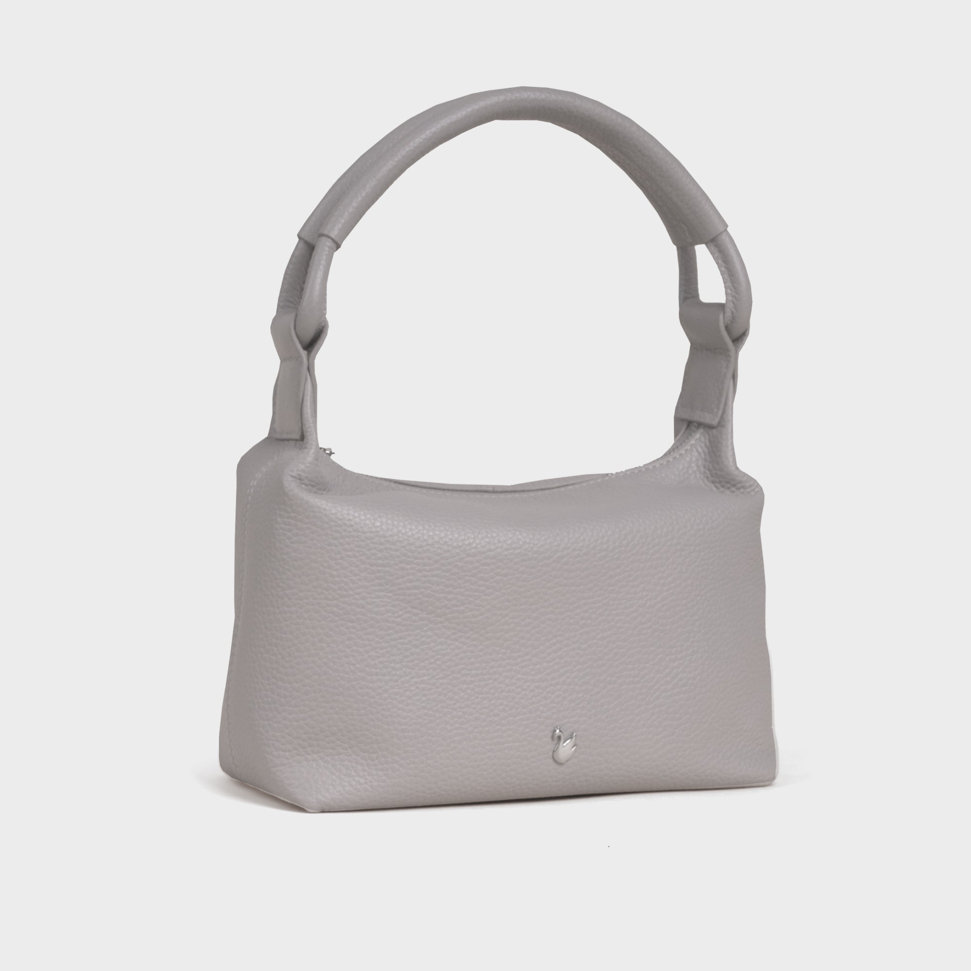 'CITY BAG' Ice Grey Soft Pebble Grain Real Leather Shoulder Bag