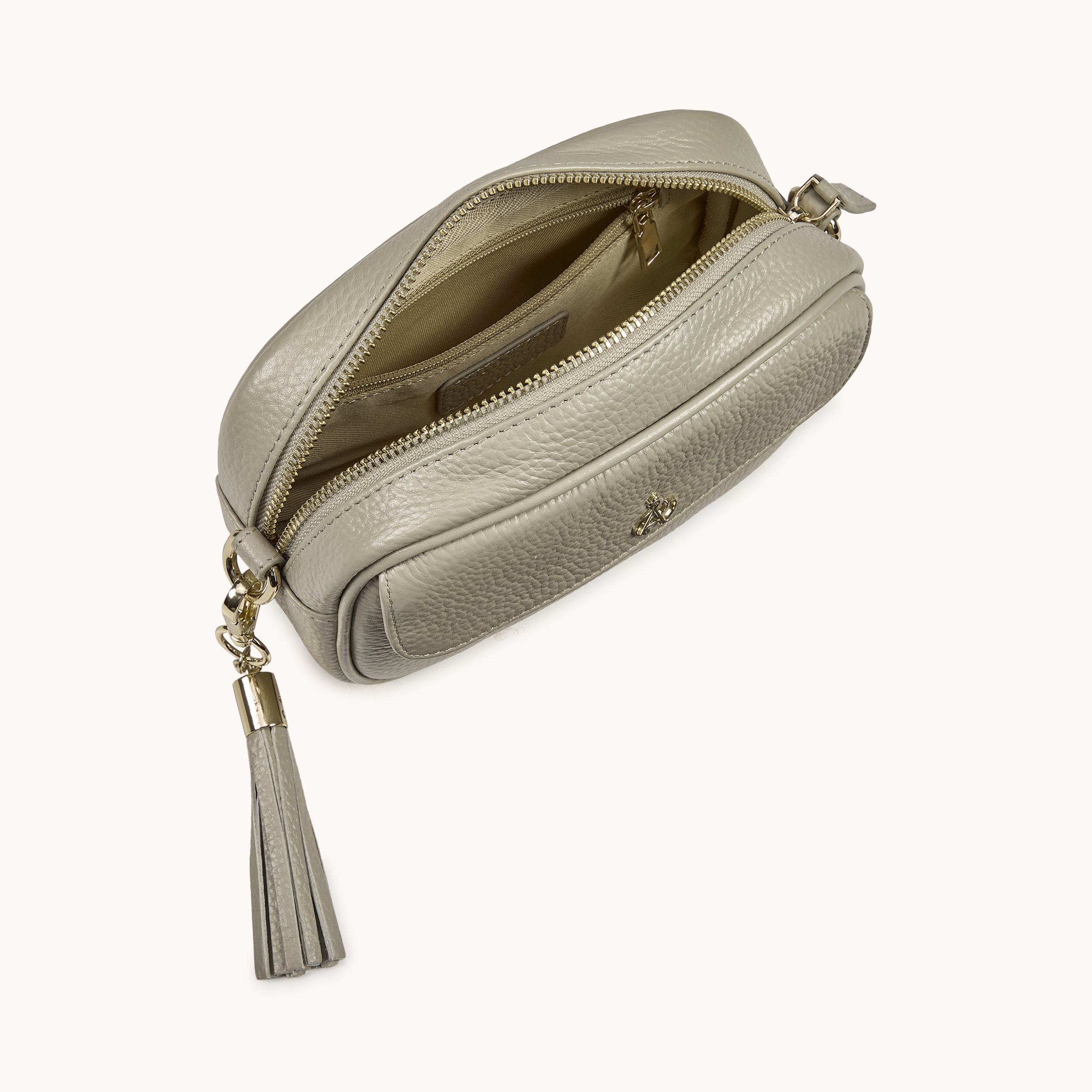 'HACKNEY MINI' Fog Grey Pebble Grain Real Leather Crossbody Bag