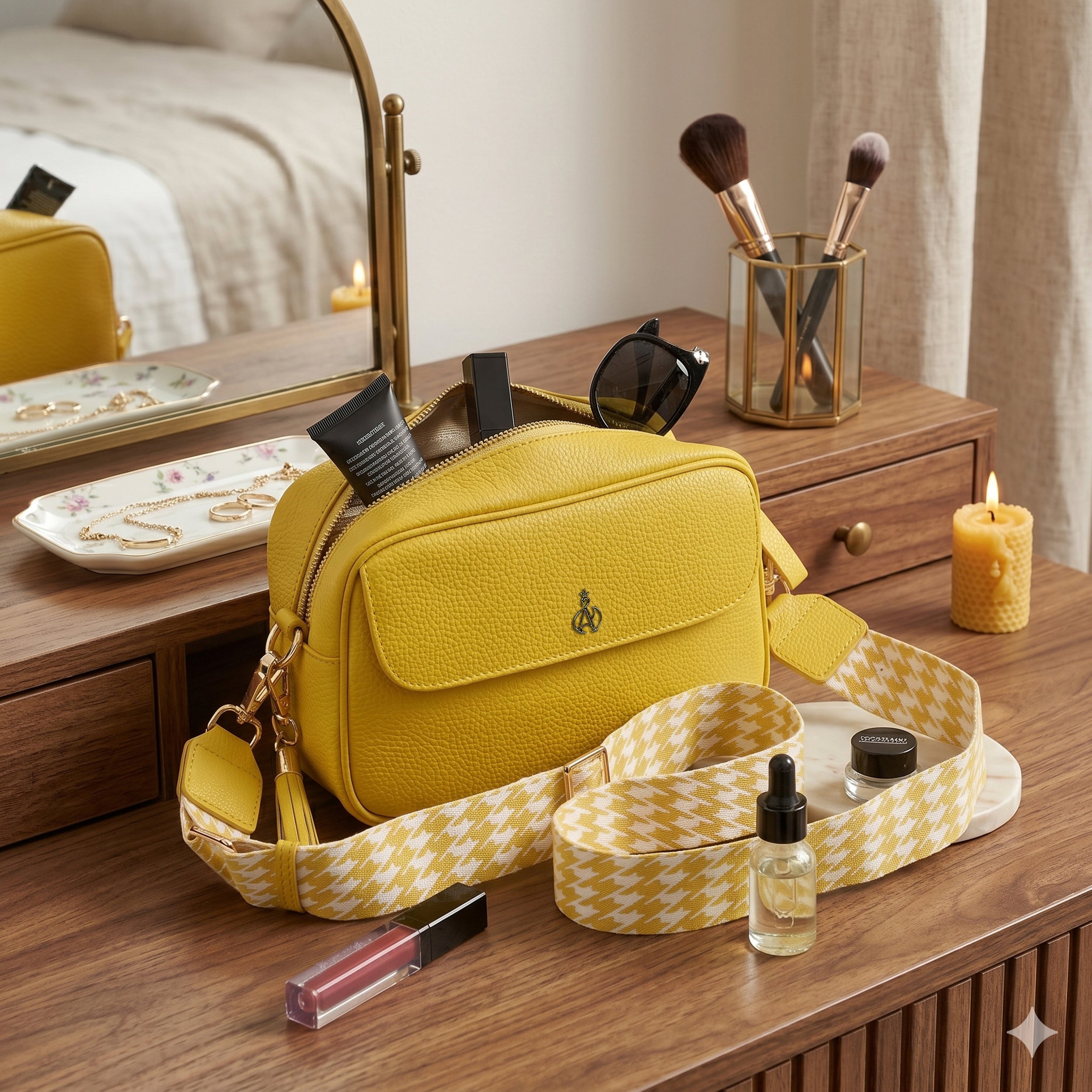 'HACKNEY' Sunflower Pebble Grain Real Leather Crossbody Bag
