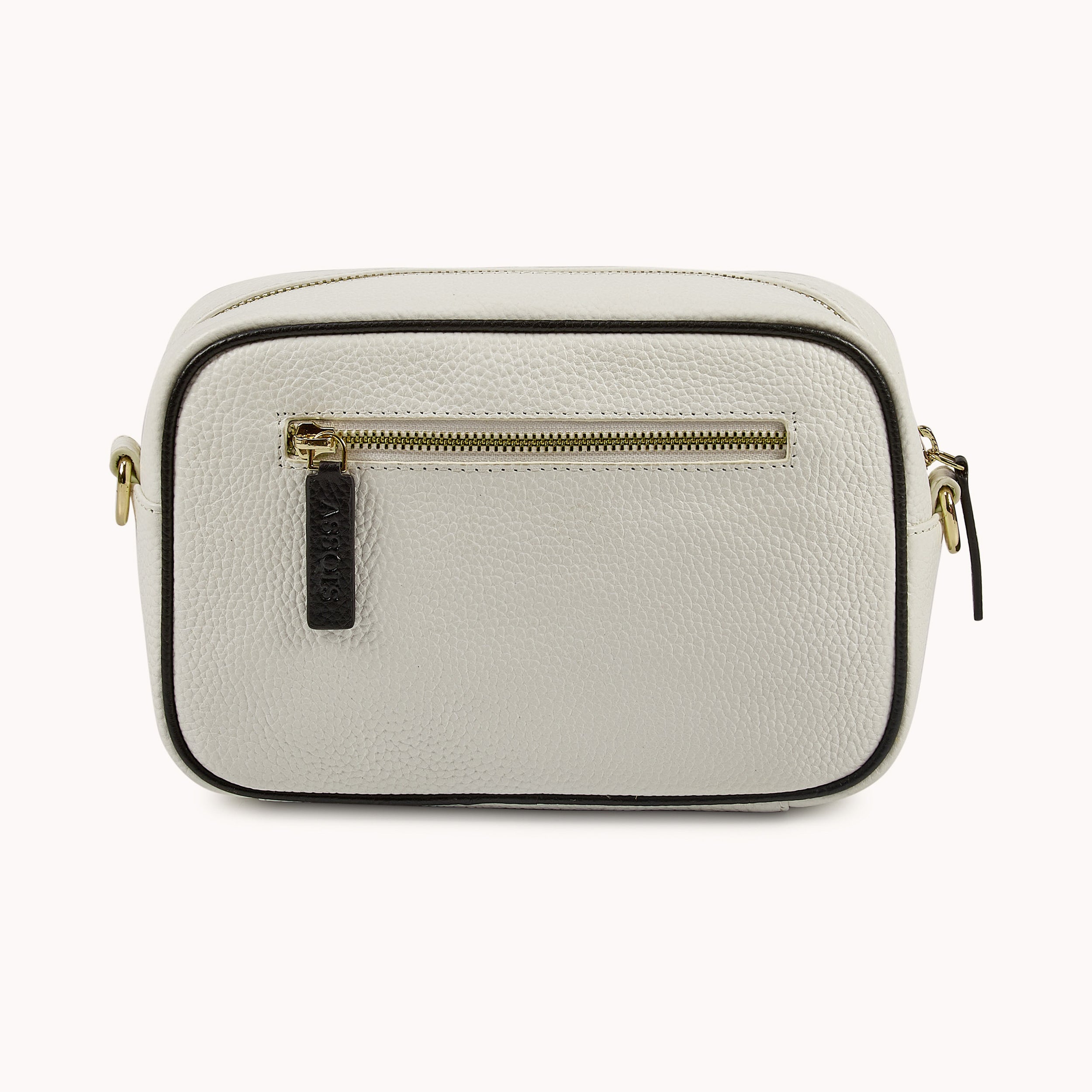 'HACKNEY' White & Black Pebble Grain Real Leather Crossbody Bag