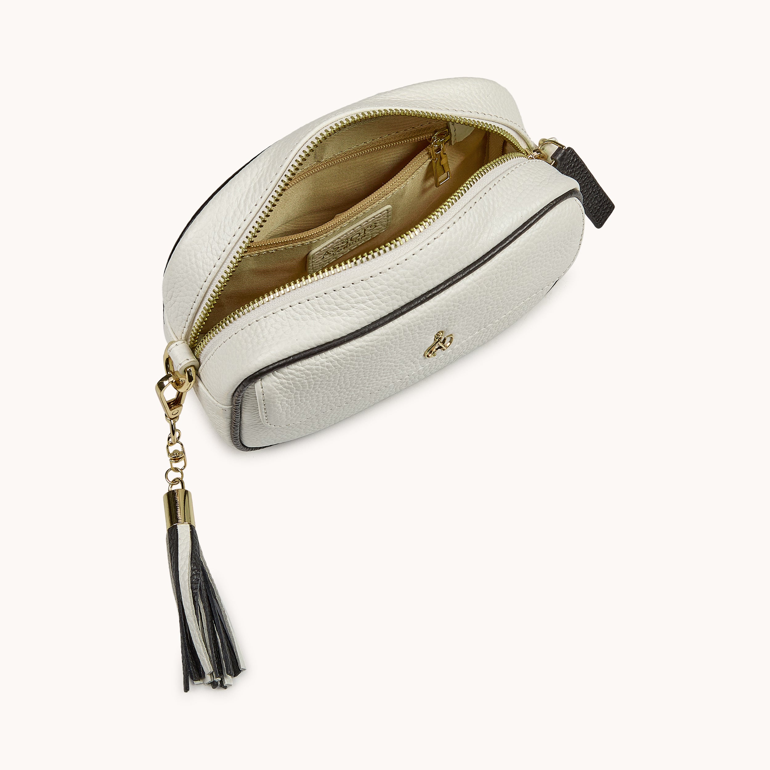 'HACKNEY MINI' White & Black Pebble Grain Real Leather Crossbody Bag