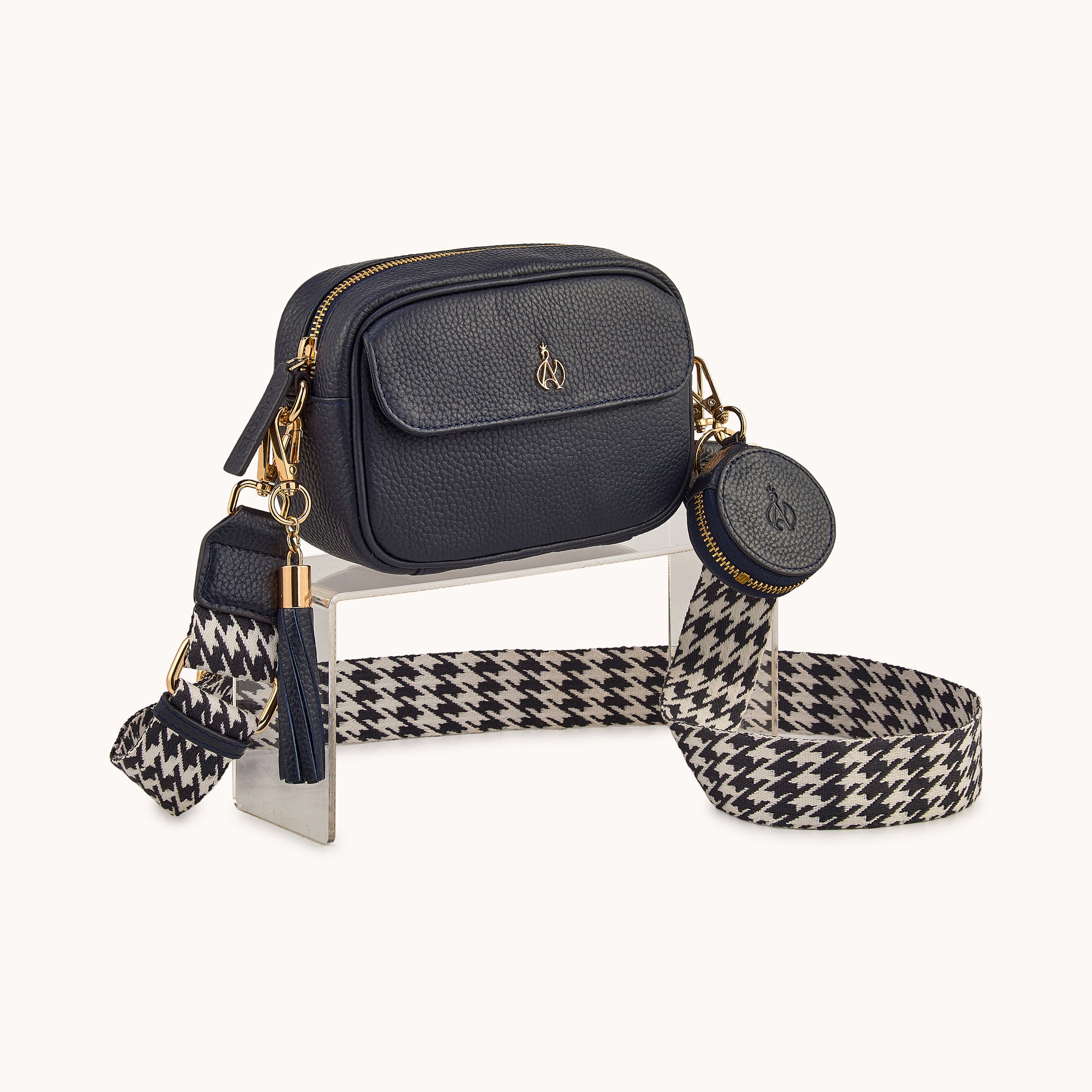 'HACKNEY MINI' Navy Pebble Grain Real Leather Crossbody Bag