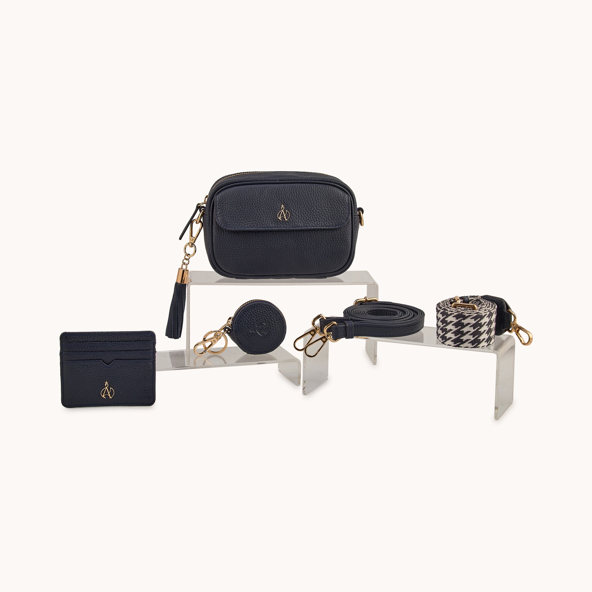 'HACKNEY MINI' Navy Pebble Grain Real Leather Crossbody Bag