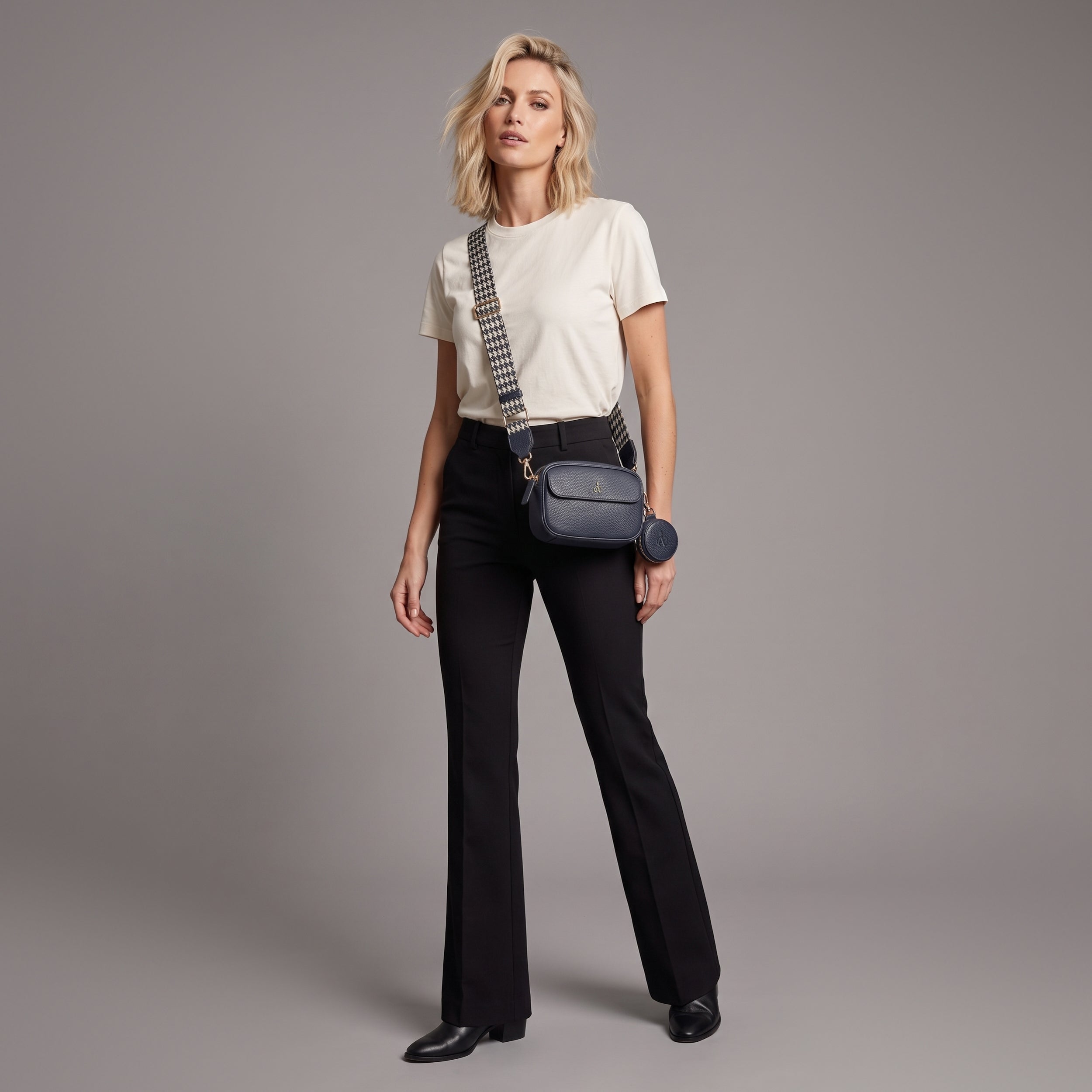 'HACKNEY MINI' Navy Pebble Grain Real Leather Crossbody Bag