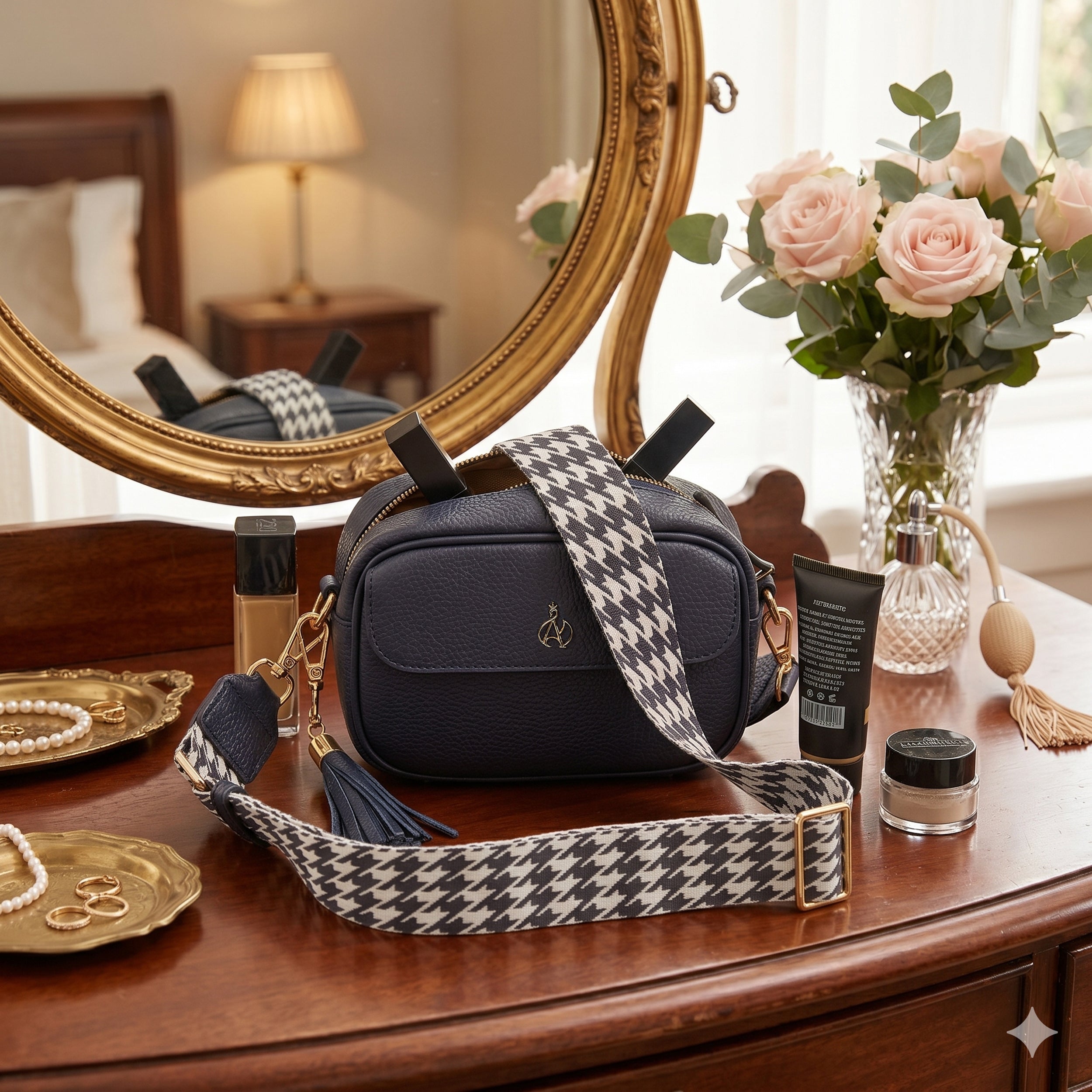 'HACKNEY MINI' Navy Pebble Grain Real Leather Crossbody Bag