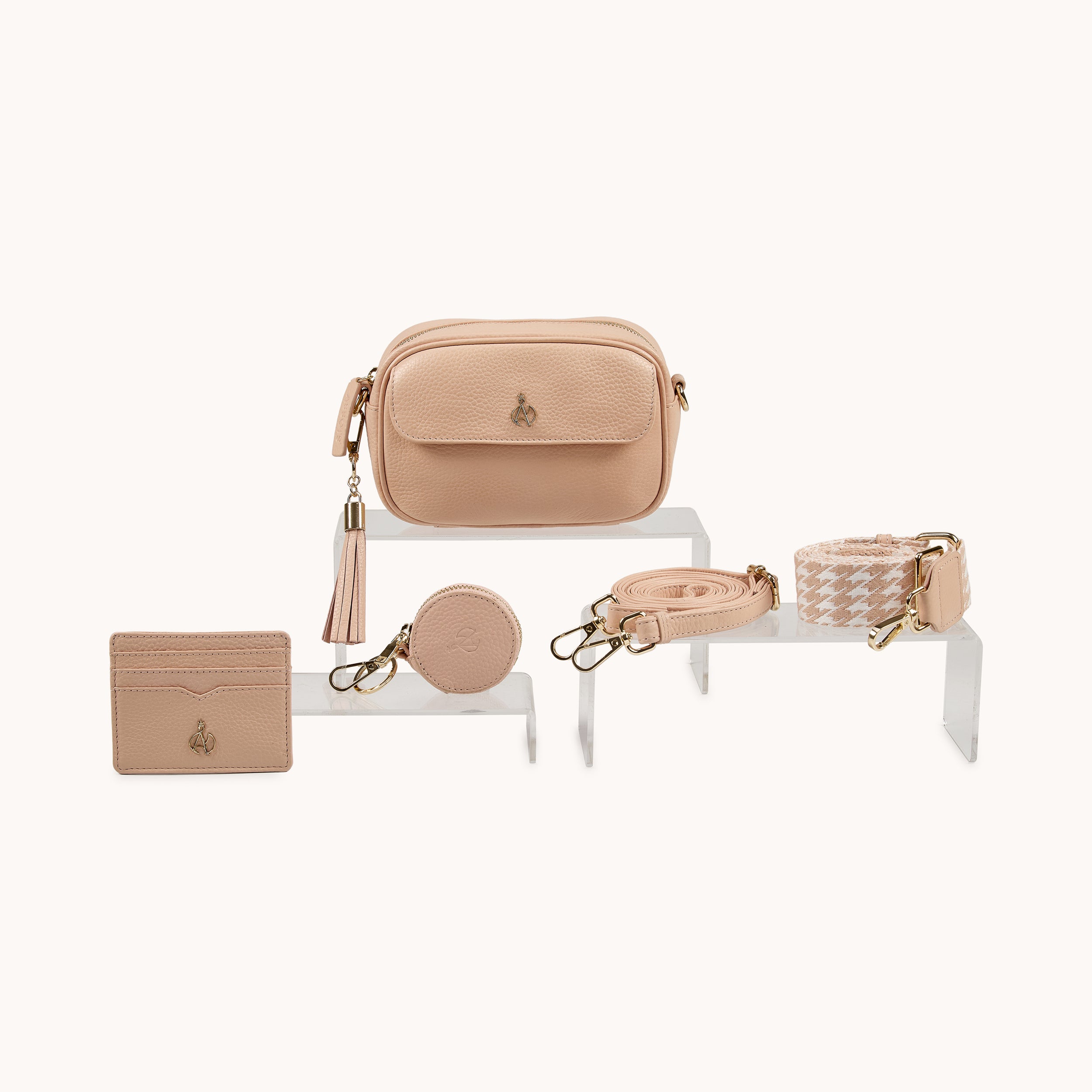 'HACKNEY MINI' Peach Pebble Grain Real Leather Crossbody Bag
