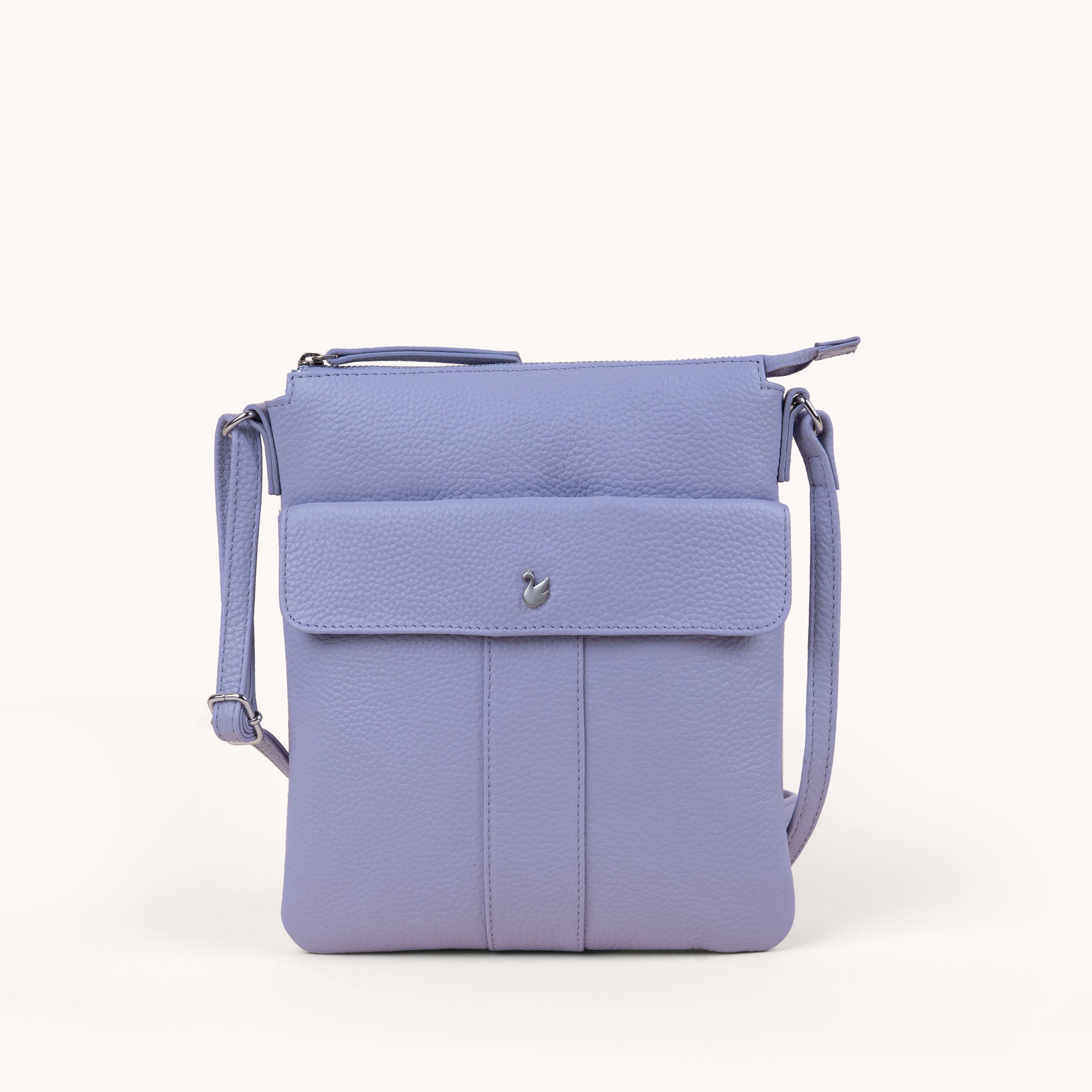 'AMBA' Lilac Pebble Grain Real Leather Crossbody Bag