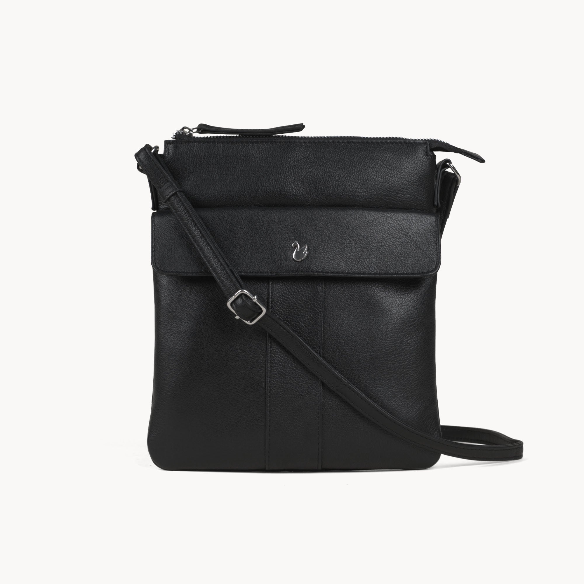 AMBA' Black Soft Nappa Full Grain Real Leather Crossbody Bag