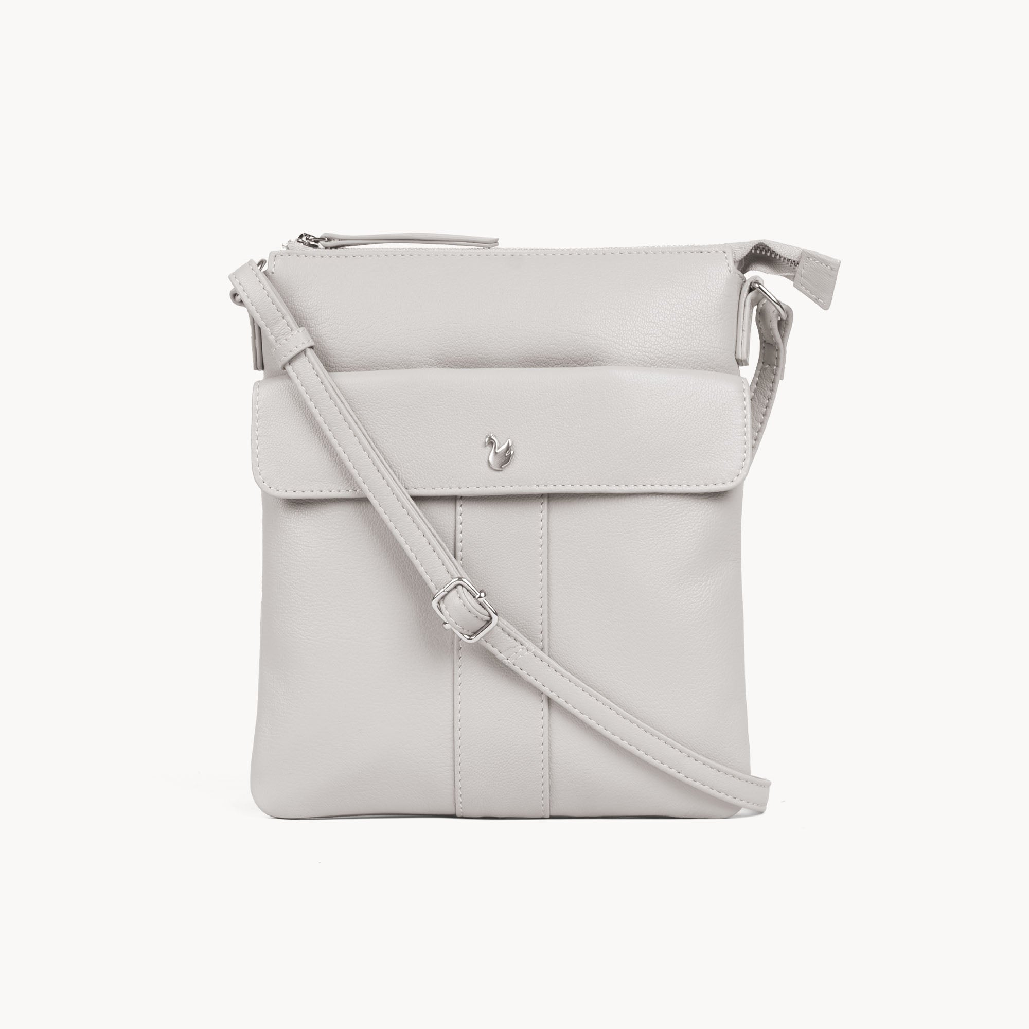 'AMBA' Ice Grey Soft Nappa Full Grain Real Leather Crossbody Bag