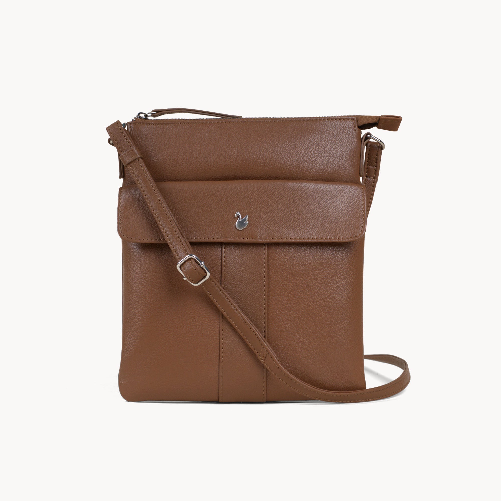 'AMBA' Tan Soft Nappa Full Grain Real Leather Crossbody Bag