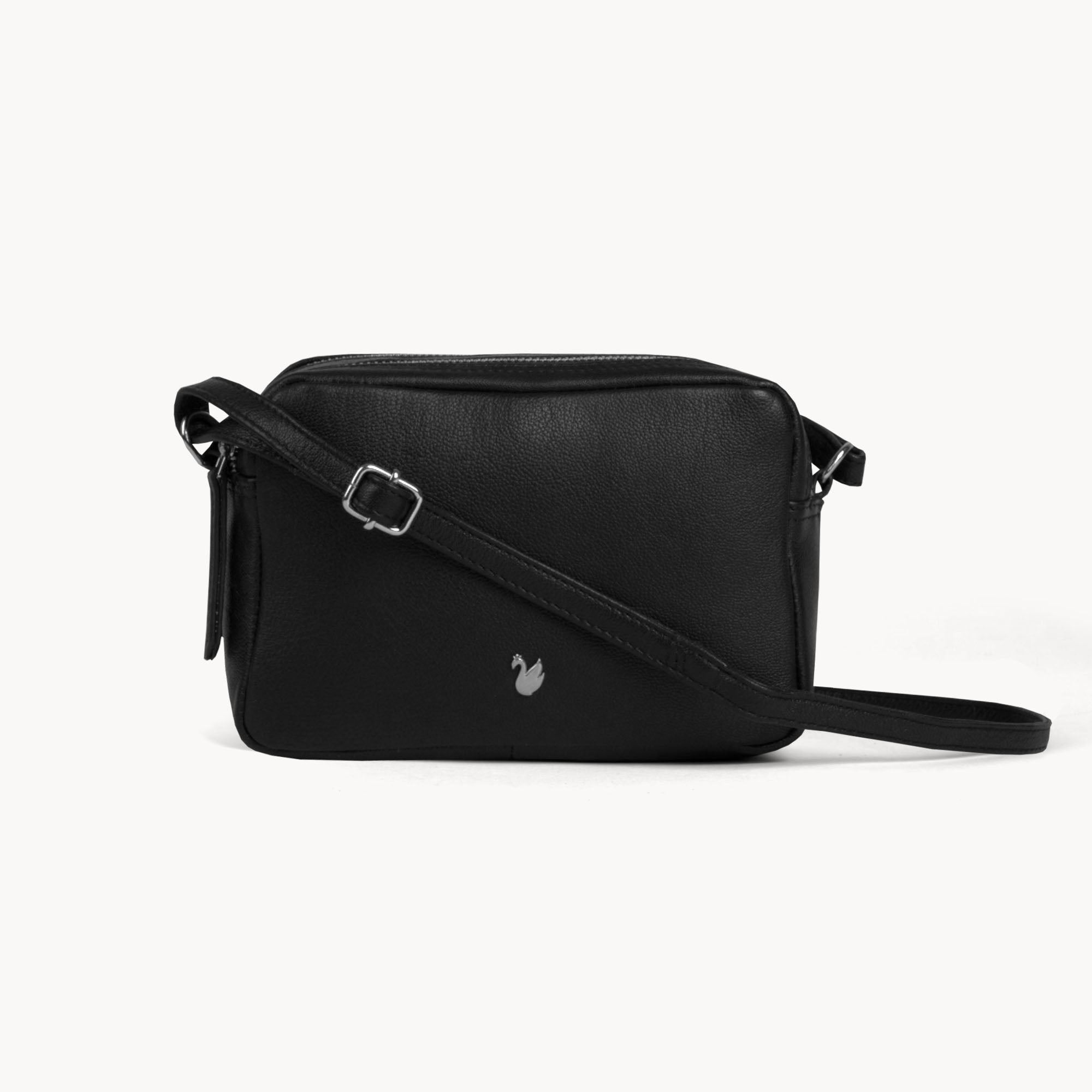 'AVON' Black Soft Nappa Full Grain Real Leather Crossbody Bag