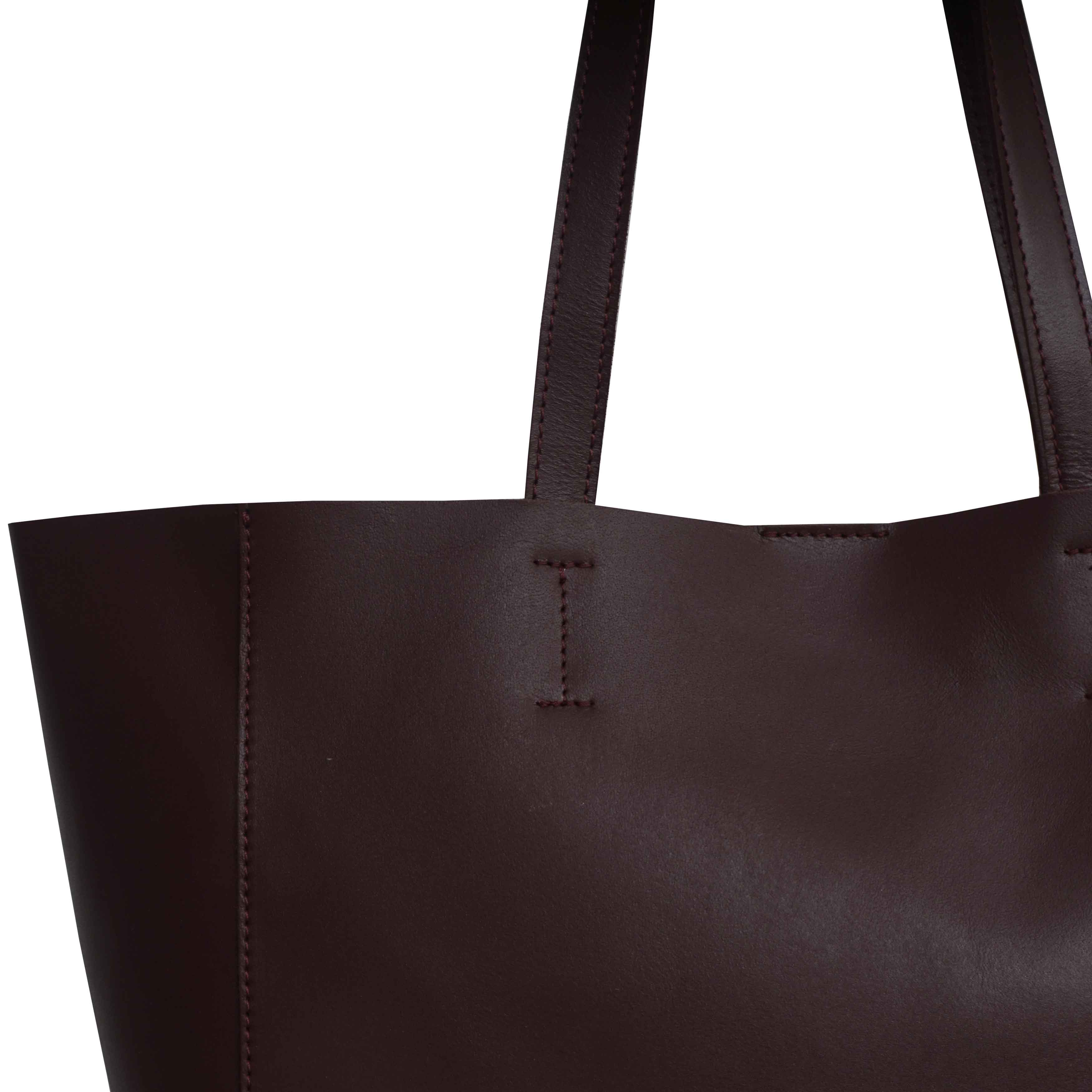 'ABINGDON' Burgundy Real Leather Unlined Designer Tote Bag