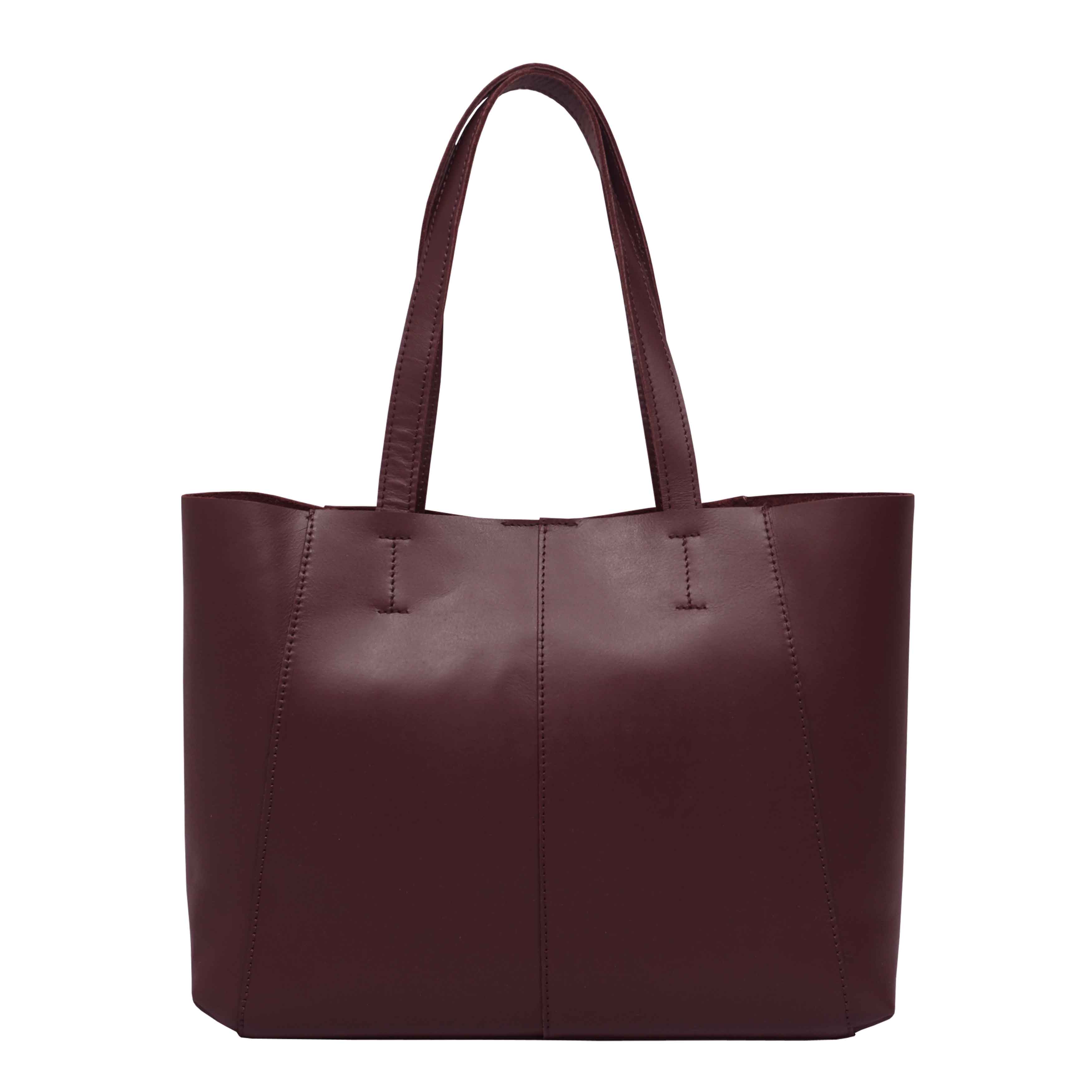 'ADELA' Burgundy Smooth Real Leather Unlined Designer Tote Bag