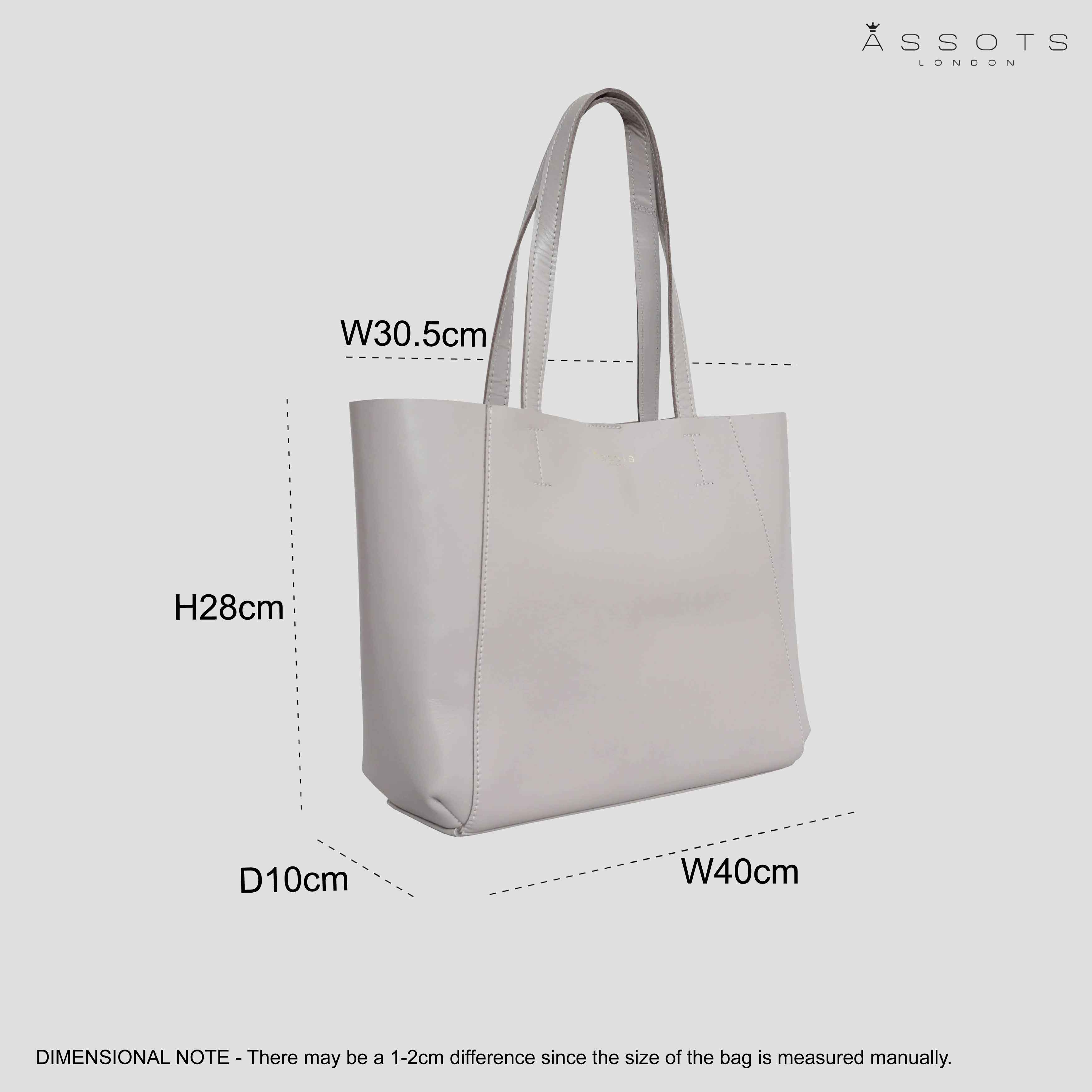 'ADELA' Ice Grey Smooth Real Leather Unlined Designer Tote Bag