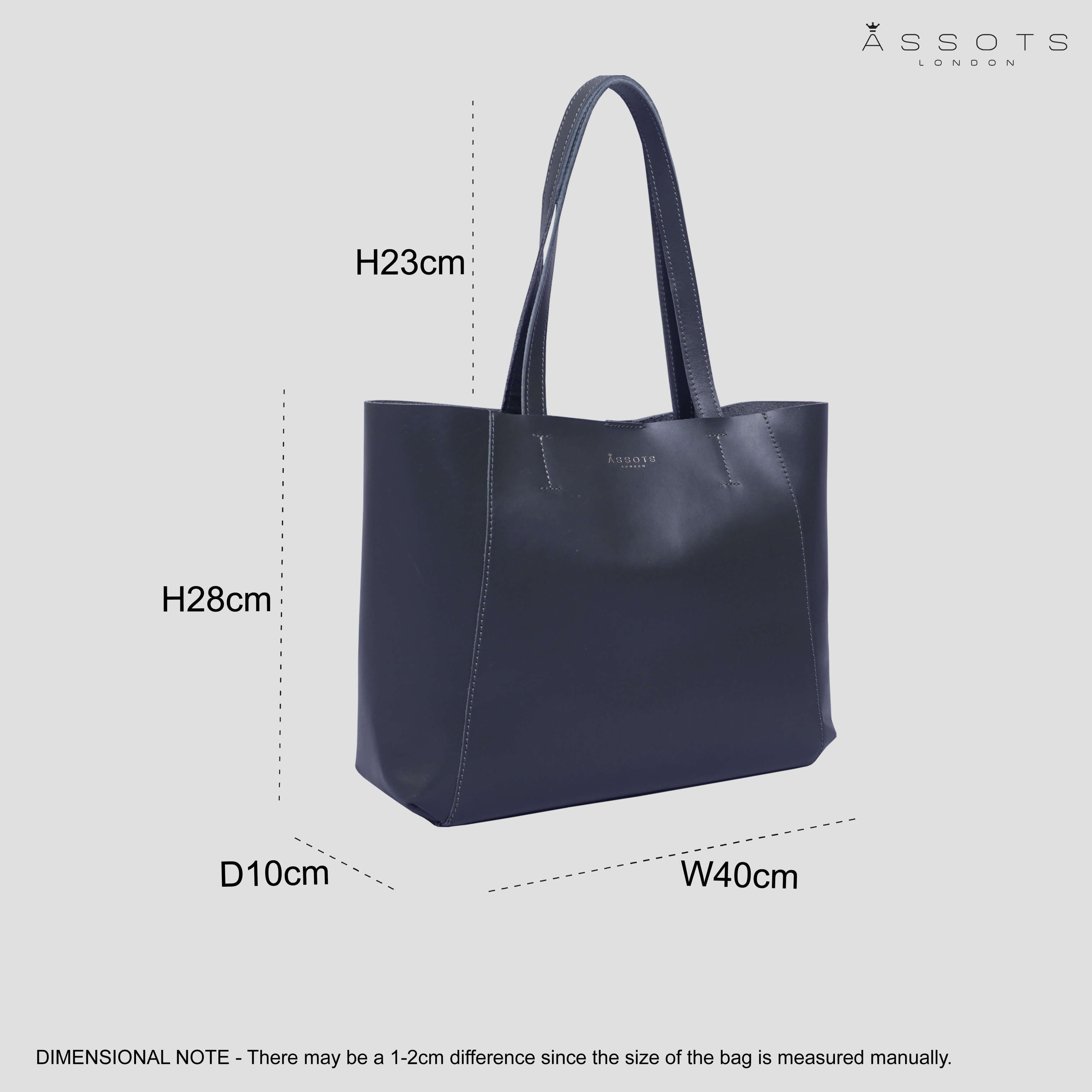 'ADELA' Navy Smooth Real Leather Unlined Designer Tote Bag