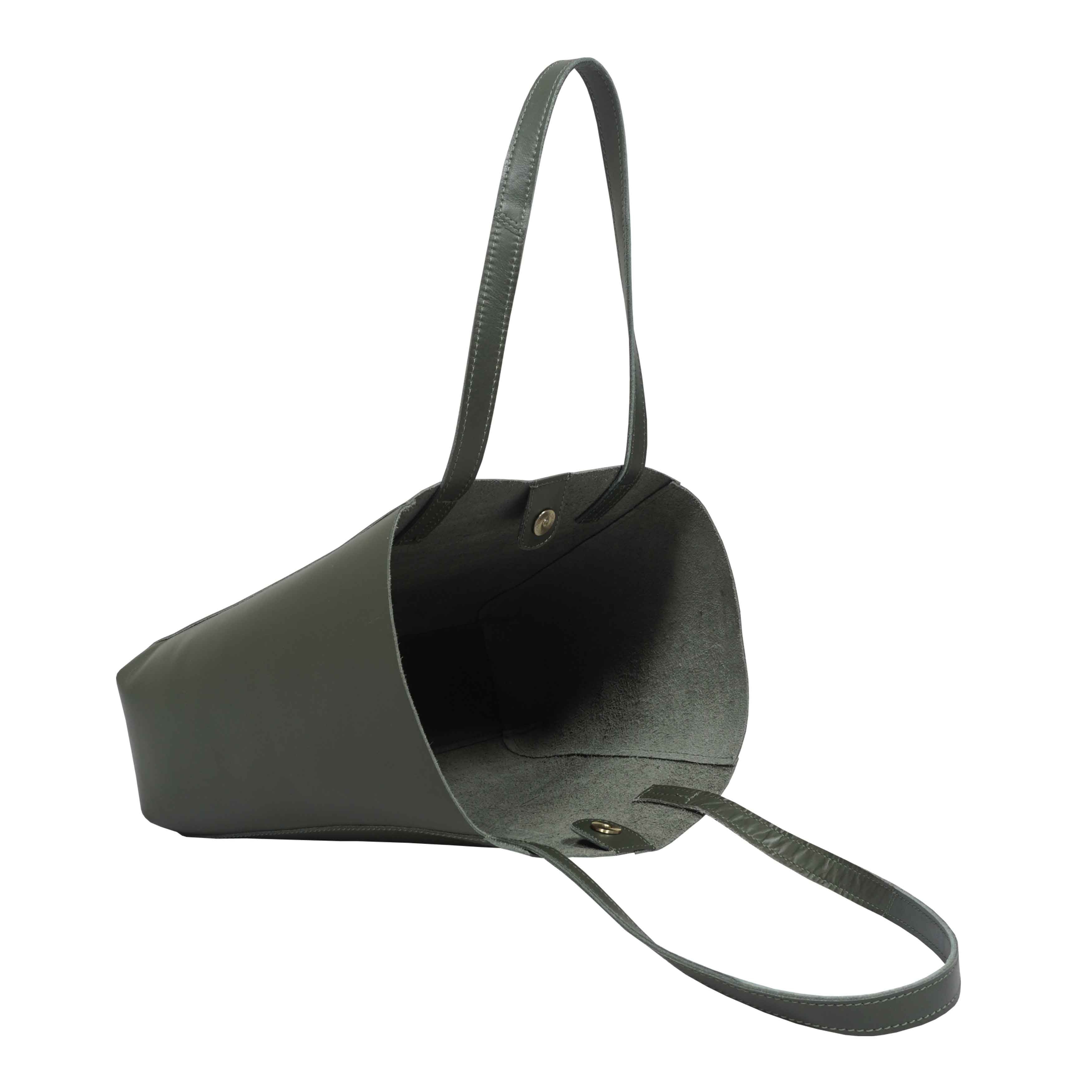 'ADELA' Khaki Smooth Real Leather Unlined Designer Tote Bag