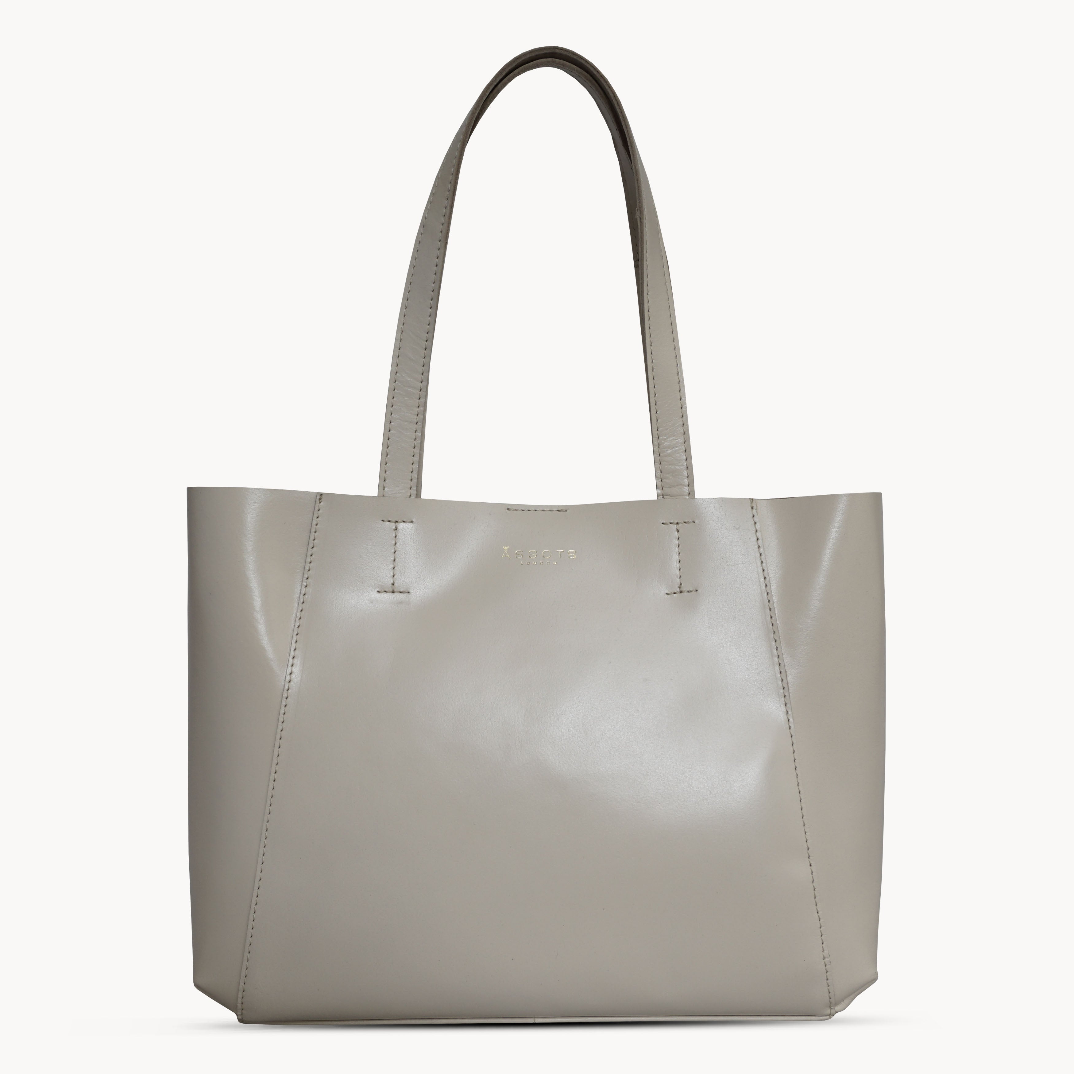 'ADELA' Cream Smooth Real Leather Unlined Designer Tote Bag