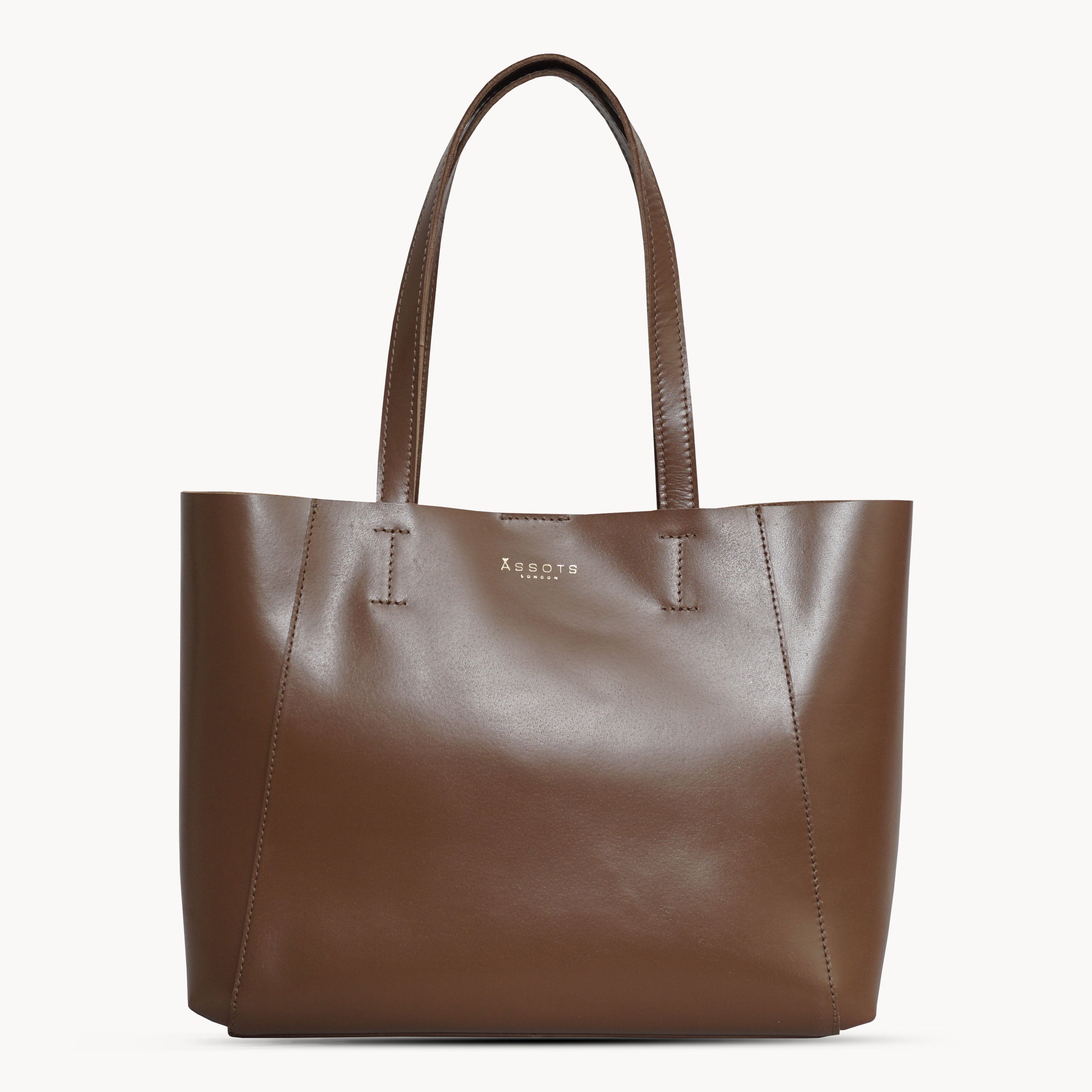 'ADELA' Tan Smooth Real Leather Unlined Designer Tote Bag
