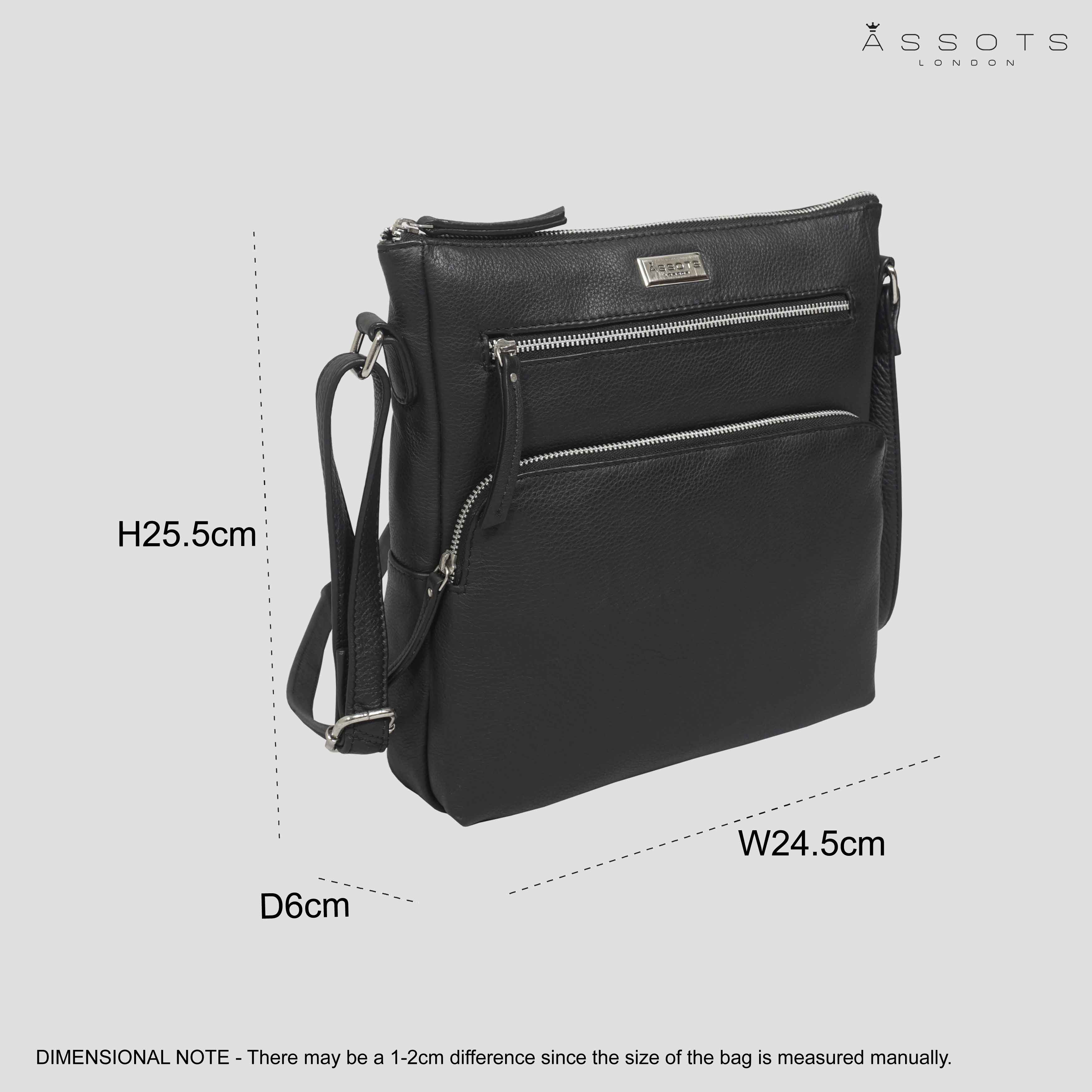 'AGATHA' Black Real Soft Pebble Grain Leather Crossbody Bag