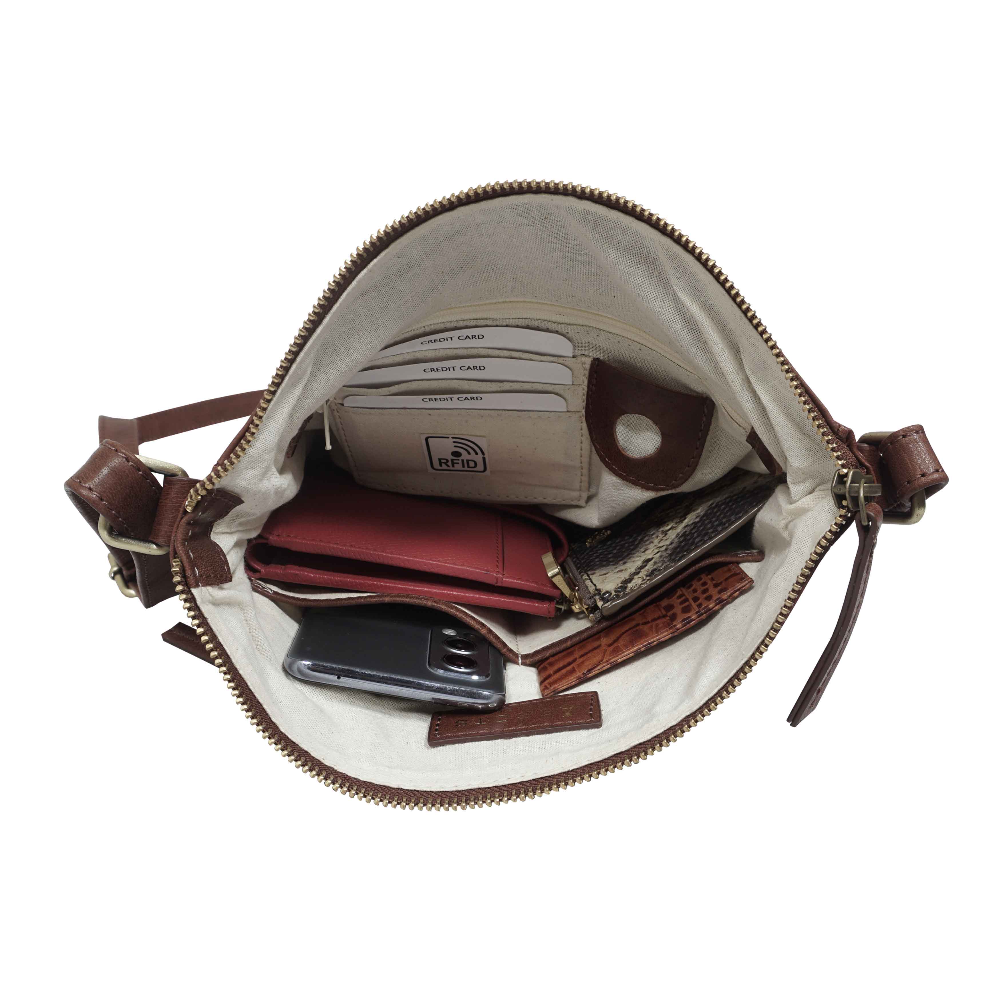 'AGATHA' Brown Vintage Polished VT Real Leather Crossbody Bag